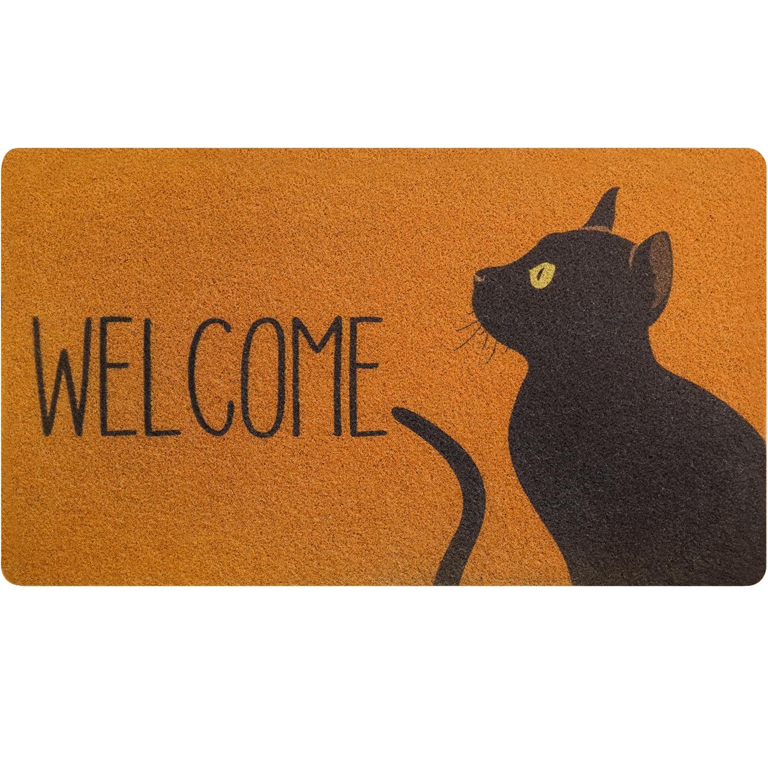 Black Cat Coir Welcome Doormat 30x17 Inch - Heavy Duty Anti-Slip Rubber Backing for Front Door, Outdoor Entrance - Funny Home Decor for Porch, Patio & Entryway - Perfect for Halloween & Year-Round Use