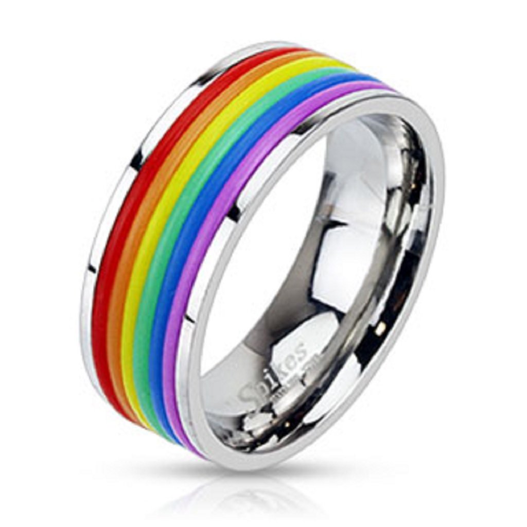 Rainbow Pride Ring for Women & Men - Stainless Steel LGBTQ+ Rubber Striped Band with Gift Box - Perfect for Pride Parades, LGBTQ Events, and Everyday Wear