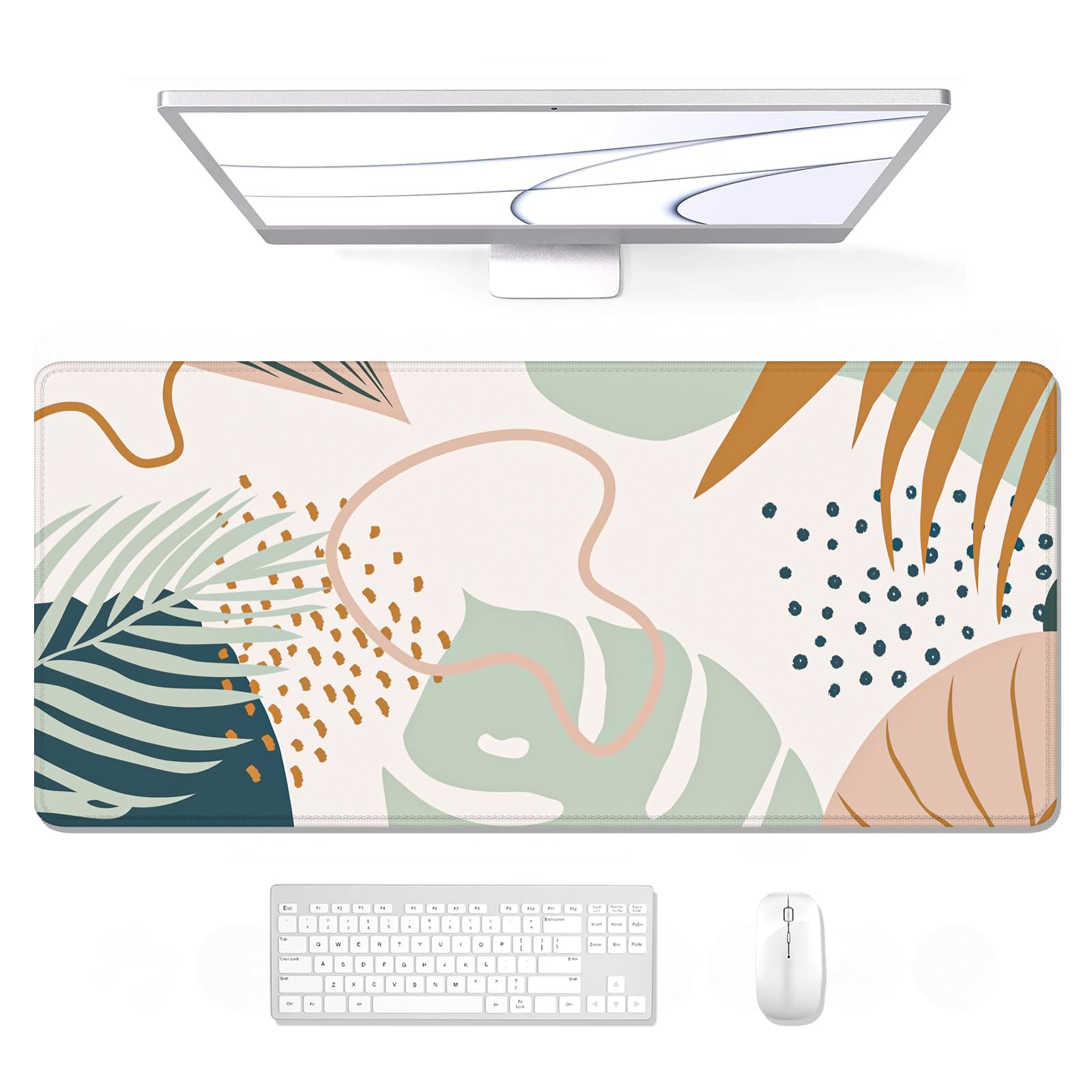 Auhoahsil XXL Gaming Mouse Pad - 35.4 x 15.7 Inch Large Desk Mat with Non-Slip Rubber Base & Stitched Edges | Extended Mousepad for PC, Laptop, Office & Gaming Setup | Boho Style Computer Accessory for Work & Play