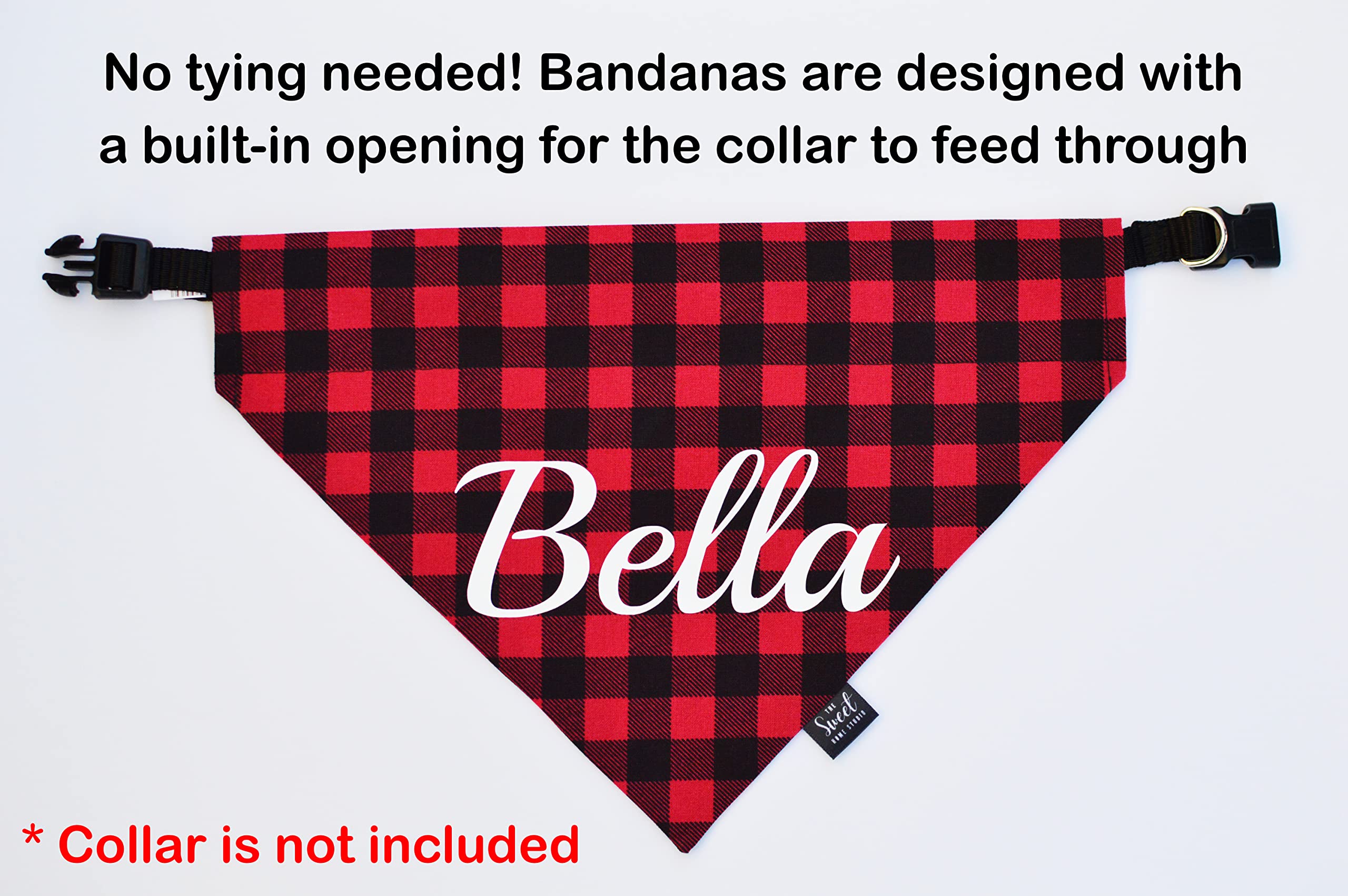 Custom Buffalo Check Dog Bandana - Personalized Over-the-Collar Pet Bandana in Red & Black Plaid - Adjustable Slip-On Collar Cover for Small, Medium & Large Dogs - Perfect Gift for Dog Lovers - Great for Holidays, Photos & Outdoor Adventures
