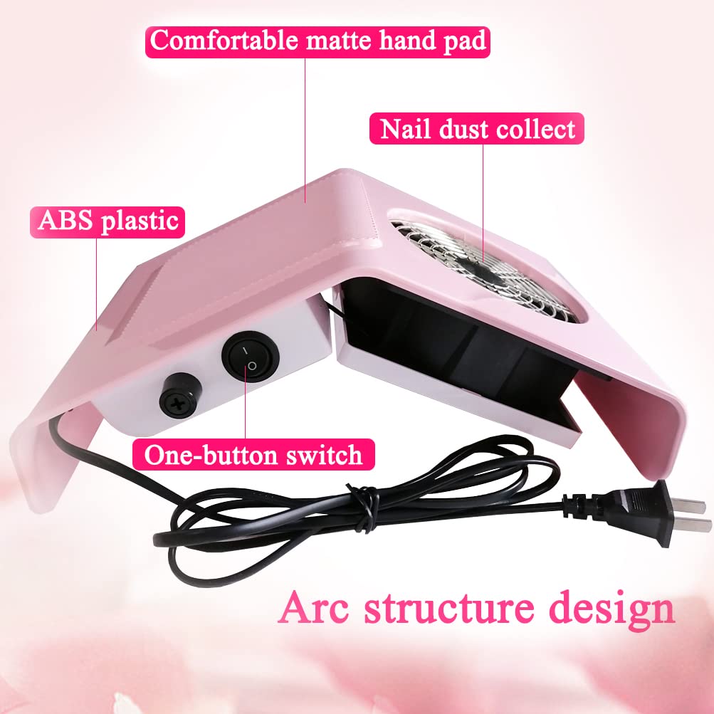 40W Pink Nail Dust Extractor for Manicure & Gel Removal - Salon & Home Use