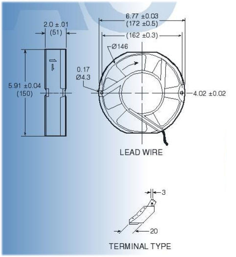 High Speed 120V AC Cooling Fan 172x150x51mm - Mechatronics UF15PC12 BTHR for Electronics Cooling & Ventilation
