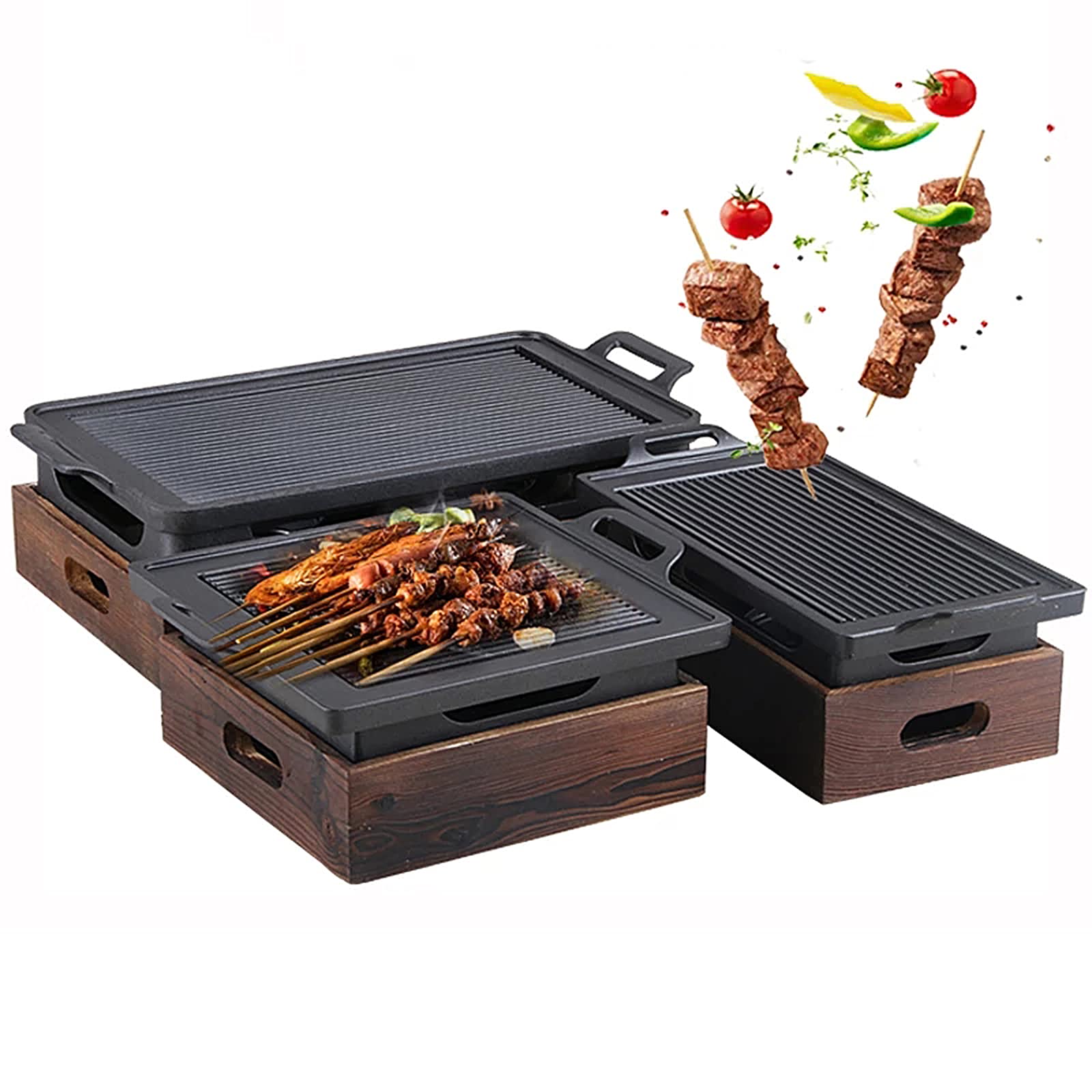 Portable Japanese-Korean Style Wooden Alcohol Stove BBQ Grill - 28cm Compact Indoor & Outdoor Grill for Dining Table, Camping, Garden Parties, Picnics & Backyard BBQs