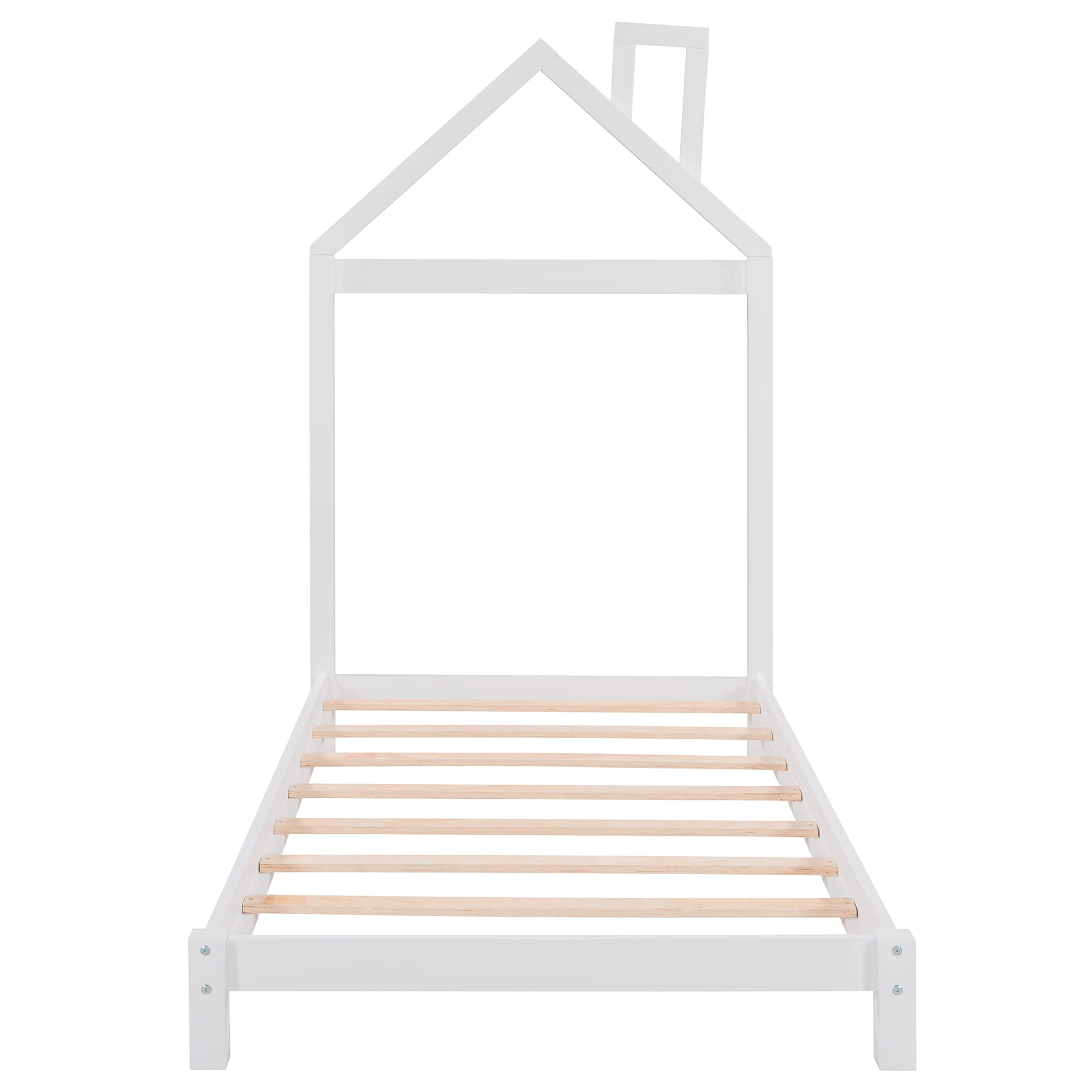Twin Size Wood Platform Bed Frame with House Shaped Headboard - No Box Spring Needed, White - Perfect for Kids Rooms, Guest Bedrooms & Small Spaces