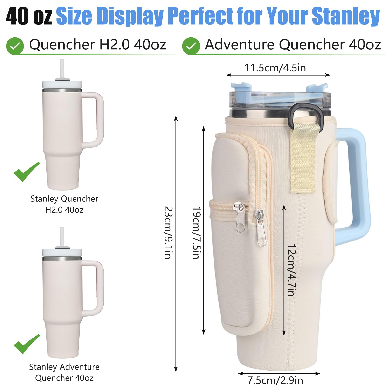 Stanley Cup Water Bottle Carrier Bag - Insulated Pouch Fits 40 oz Tumbler with Adjustable Shoulder Strap & Storage Pocket - Perfect for Hiking, Travel, Gym & Outdoor Activities
