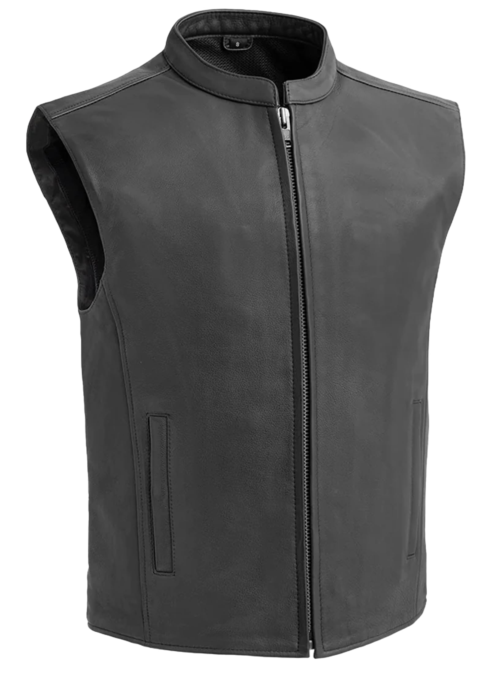 First Mfg Co Men's Black Leather Motorcycle Vest - Biker Jacket for Harley, Cruiser & Riding Club - Perfect for Motorcycle Rides, Events & Casual Wear