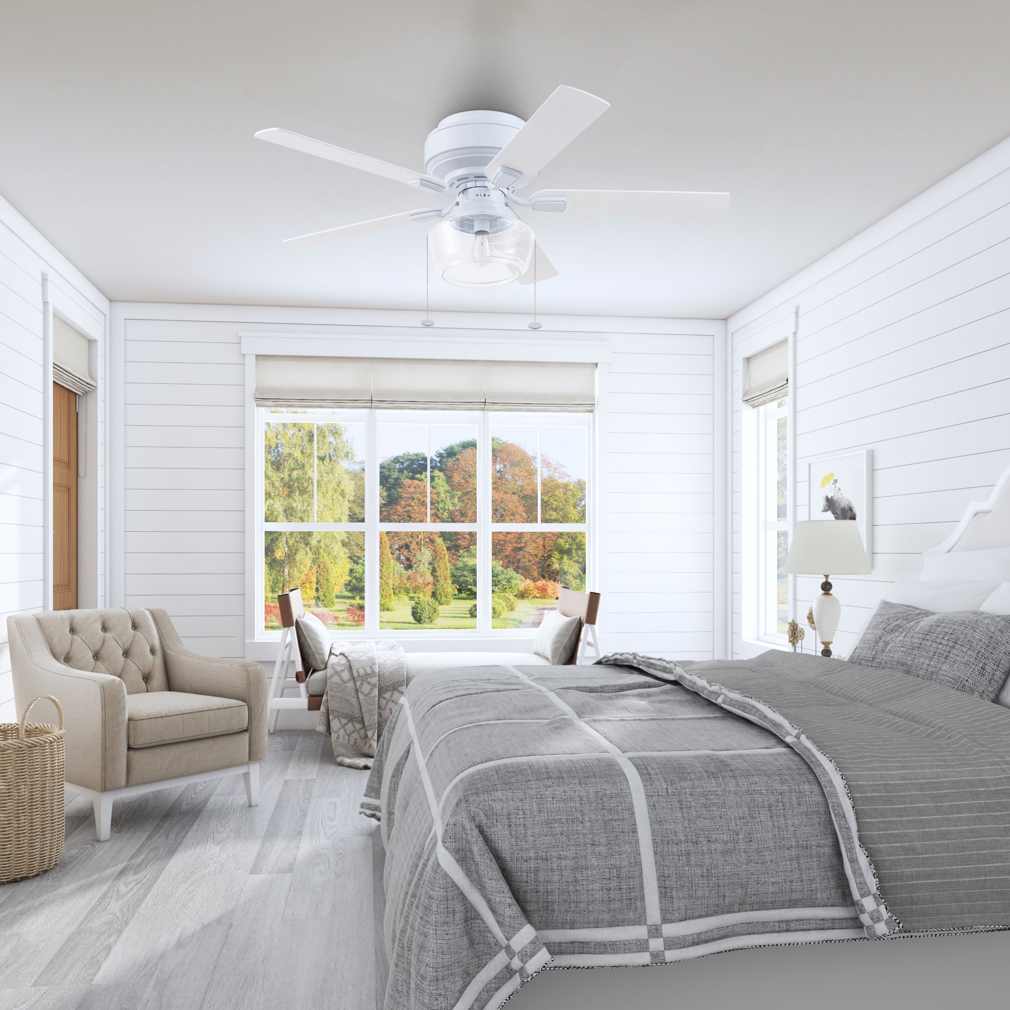 52 Inch White MaCenna Ceiling Fan with Pull Chain & Quick Attach™ - Perfect for Bedroom, Living Room & Office Spaces