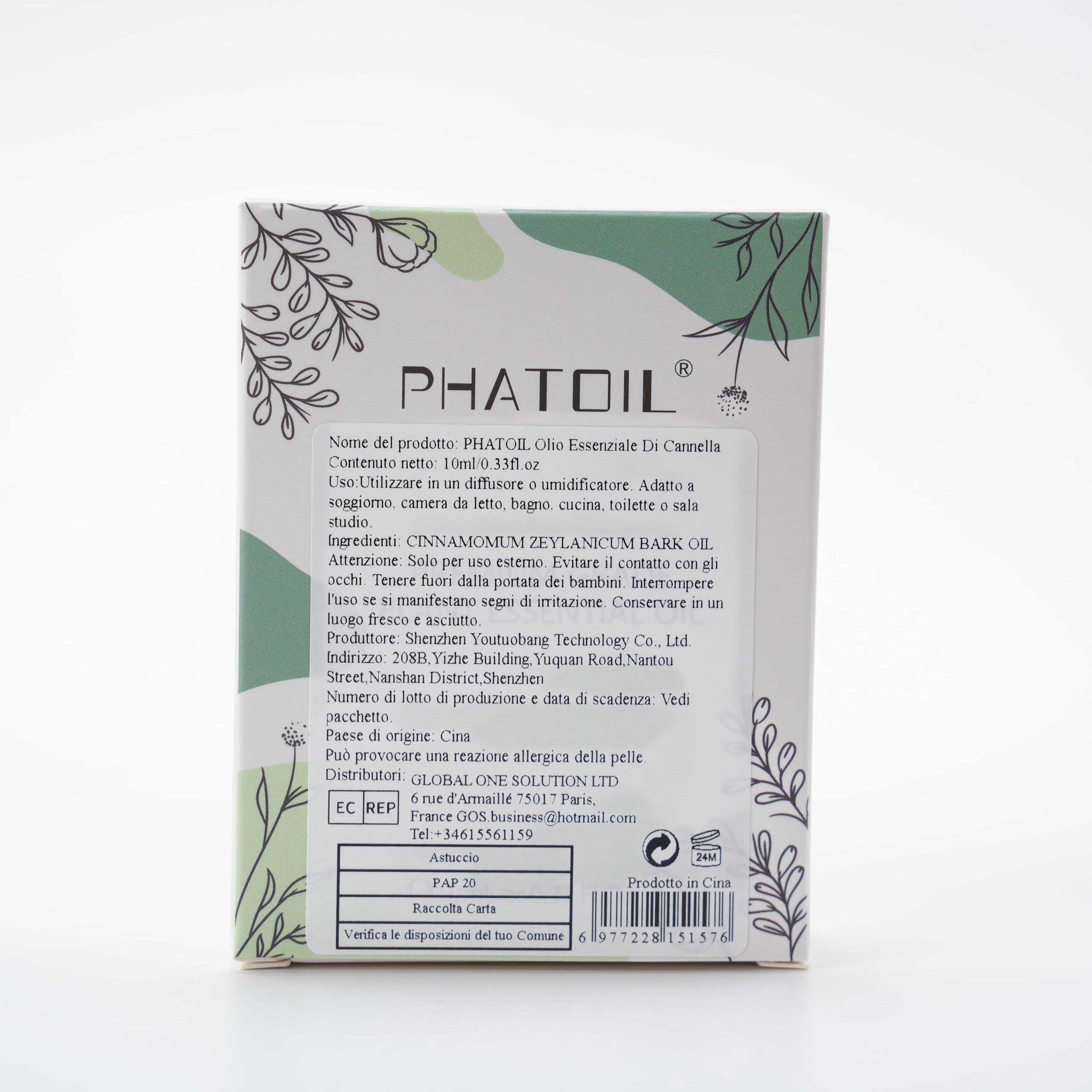 PHATOIL Pure Natural Cinnamon Essential Oil 10ml - Aromatherapy Oil for Diffusers, Humidifiers, Candles & DIY | Relaxing Scent for Home, Spa & Massage Therapy