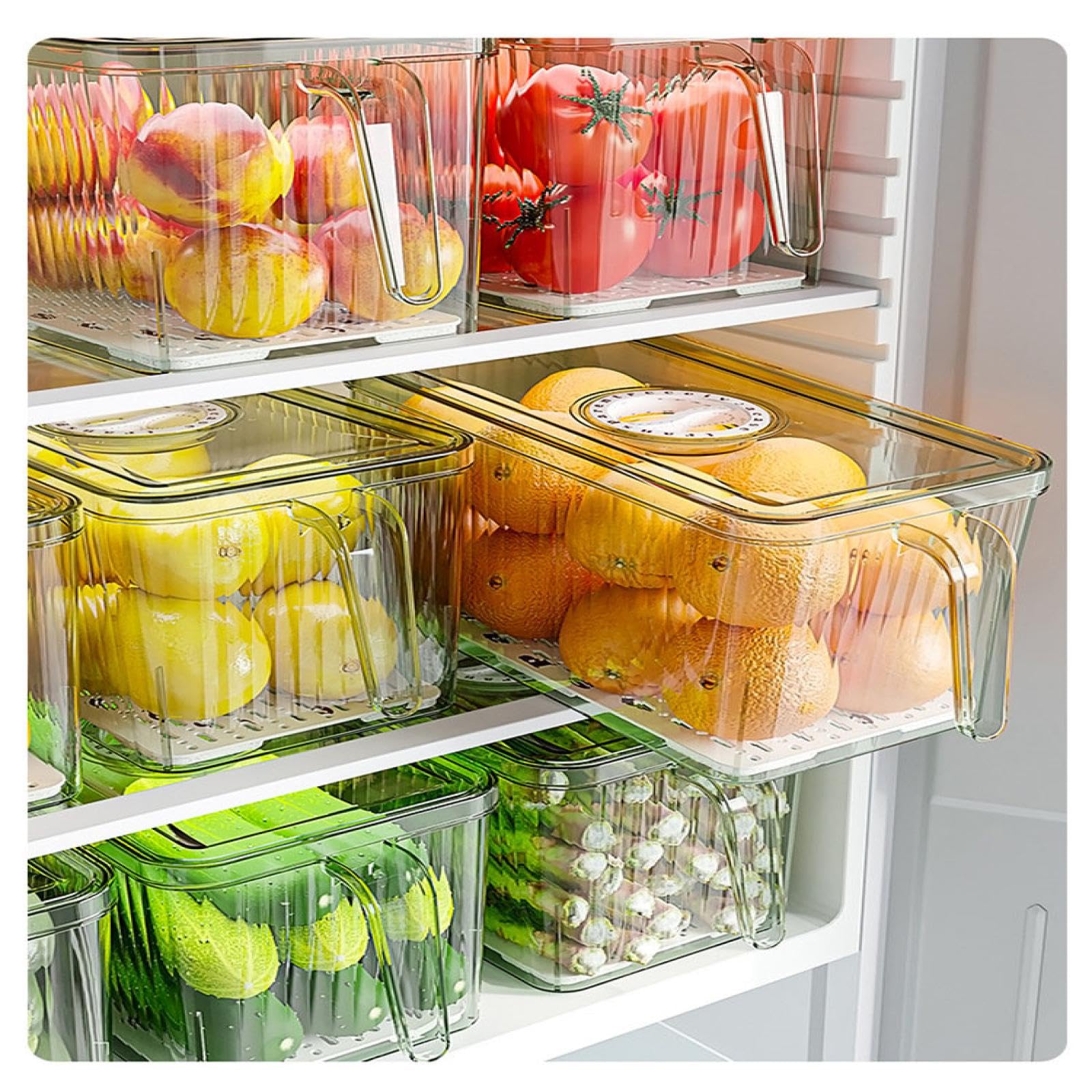 Refrigerator Storage Box - Plastic Crisper Organizer for Vegetables, Fruits & Leftovers | Airtight Food Containers for Kitchen & Fridge Organization