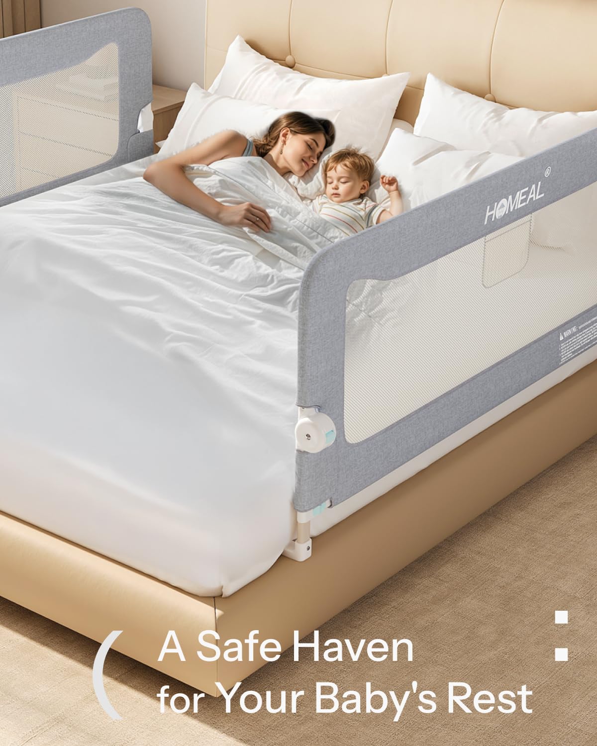 Foldable 32in Toddler Bed Rail with U-Shape Base - Safety Bed Guard for Twin, Full, Queen & King Size Beds - HOMEAL Baby Bed Rail for Toddlers (Grey) - Perfect for Nighttime Safety and Preventing Falls