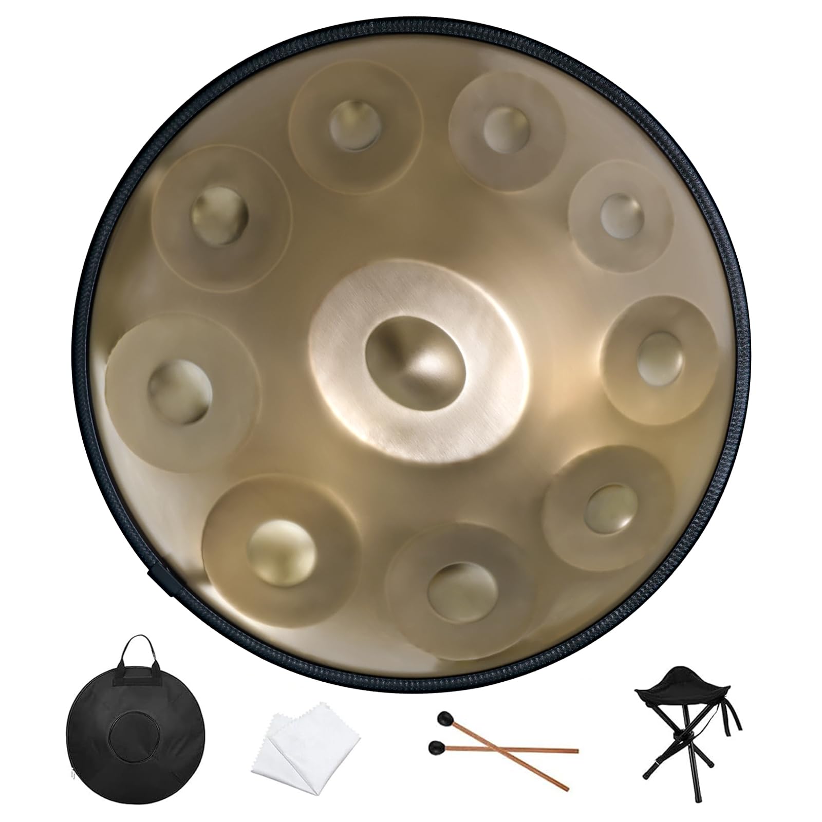 22 Inch Handpan Drum in D Minor Kurd Tuning - 432Hz 10-Note Premium Steel Hand Drum Instrument for Adults (Gold) | Perfect for Meditation, Yoga, Music Therapy & Outdoor Performances
