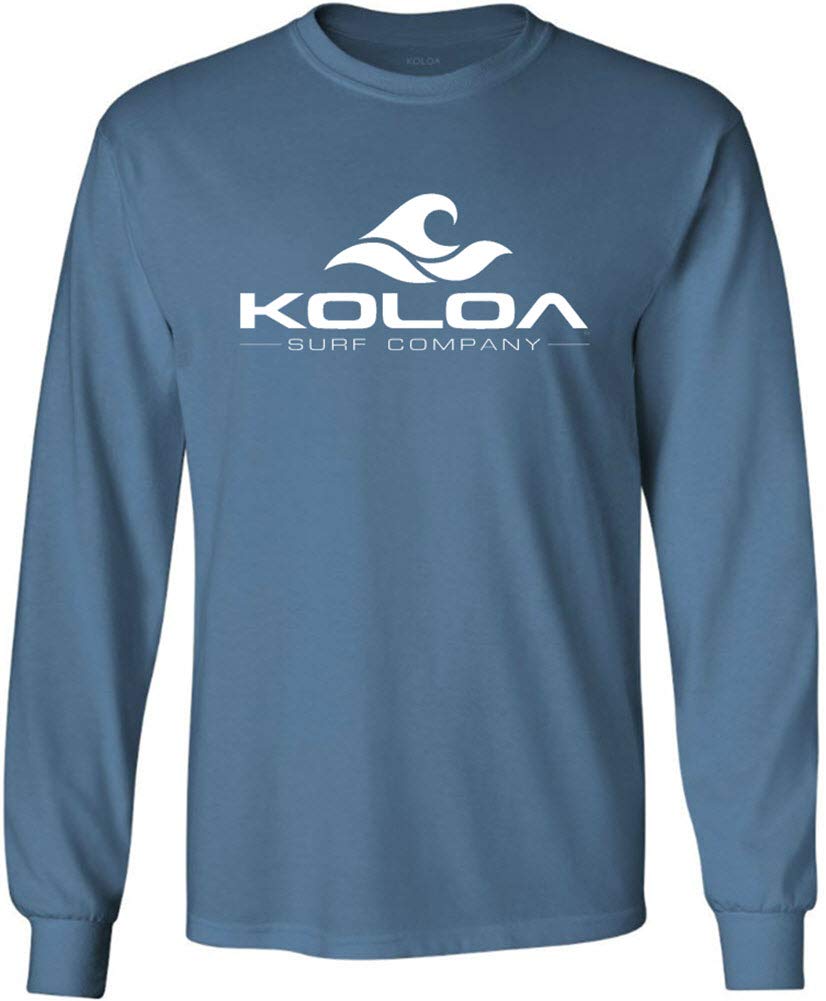 Koloa Surf Wave Logo Long Sleeve Heavy Cotton T-Shirt for Men - Regular, Big & Tall Sizes - Beachwear, Surfing, Casual Street Style