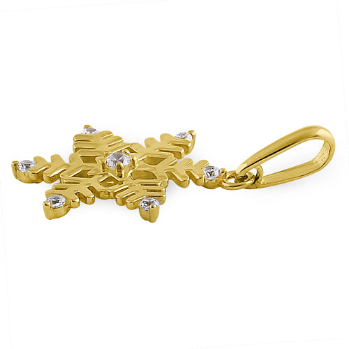 14K Yellow Gold Snowflake CZ Pendant Necklace - Elegant Cubic Zirconia Christmas Jewelry Gift for Women - Perfect for Holiday Parties, Weddings & Special Occasions