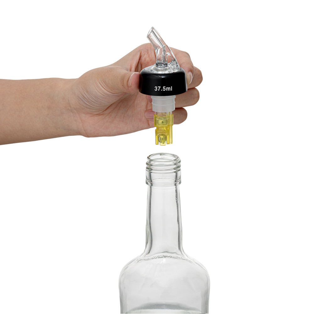 Bar Lux 1.5 oz Yellow Plastic Measured Liquor Pourer with Collar & Clear Spout - 10-Pack (1.5