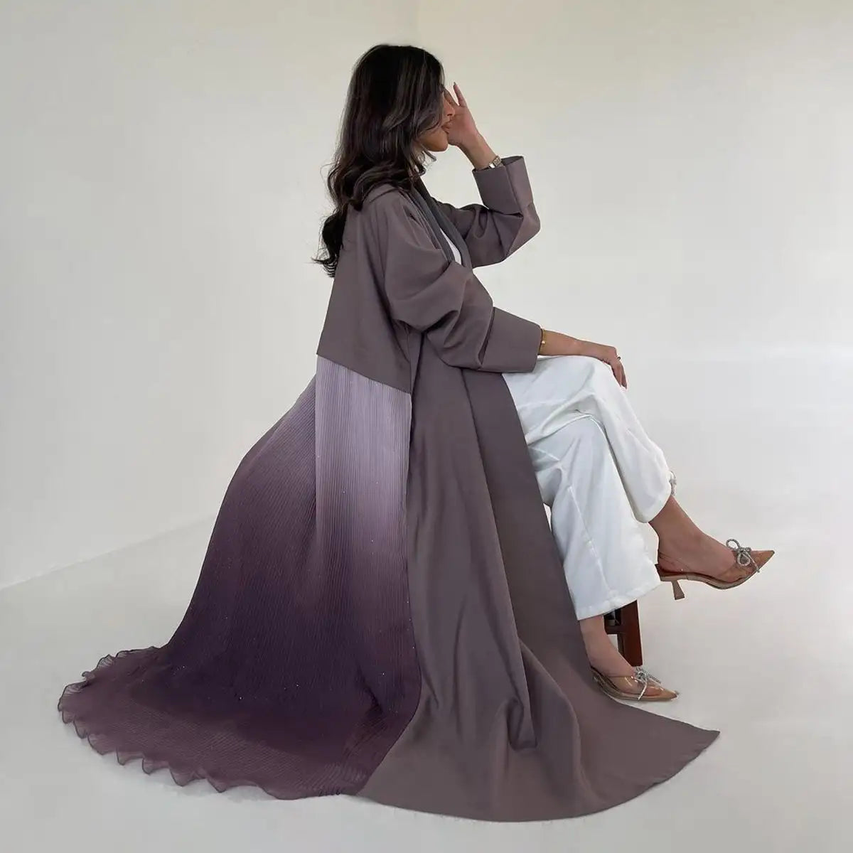 Elegant Chiffon Pleated Cardigan Open Abaya Dress for Women - Lightweight Cover-Up for Modest Fashion, Prayer, and Special Occasions