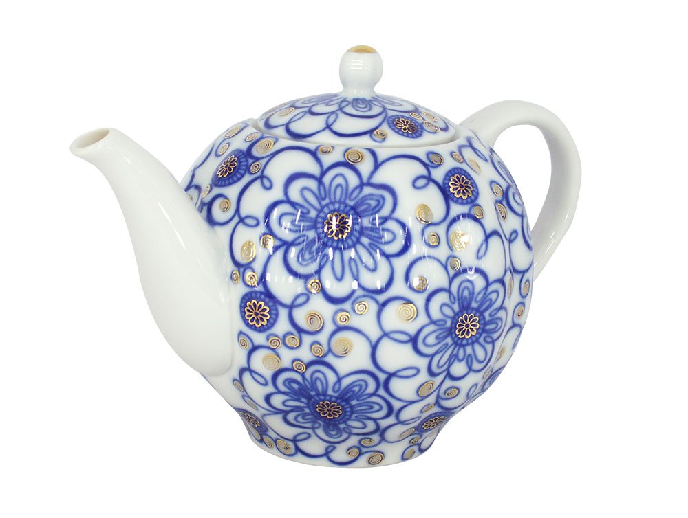 Lomonosov Porcelain Teapot - Elegant Tulip Bindweed Design, 20 oz (600ml) Capacity for 3 Cups | Perfect for Afternoon Tea, Russian Tea Ceremonies & Gift Giving