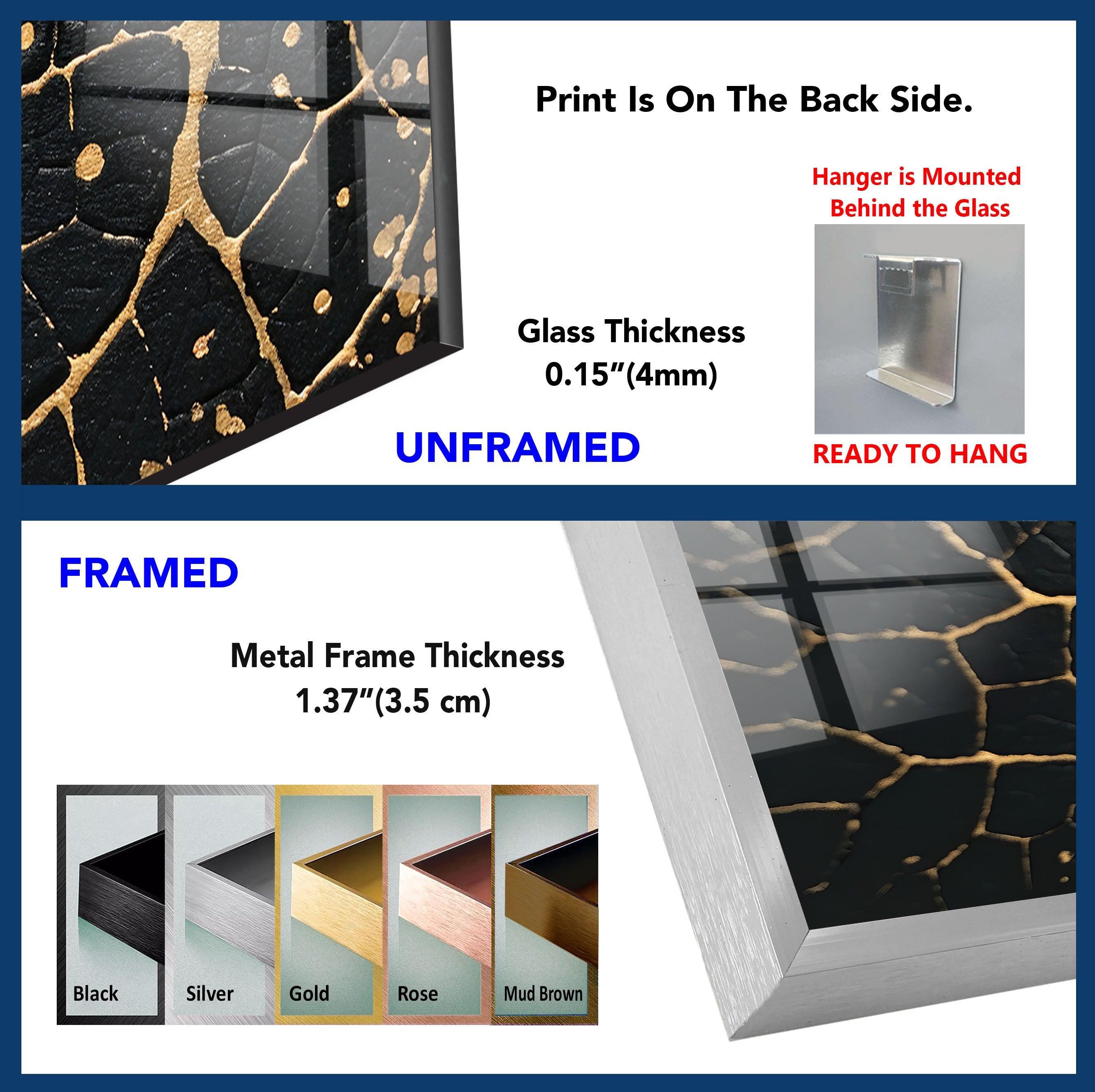 Black and Gold Abstract Glass Wall Art - Modern Home Decor for Living Room, Bedroom & Office - Elegant Handmade Glass Painting for Stylish Interiors