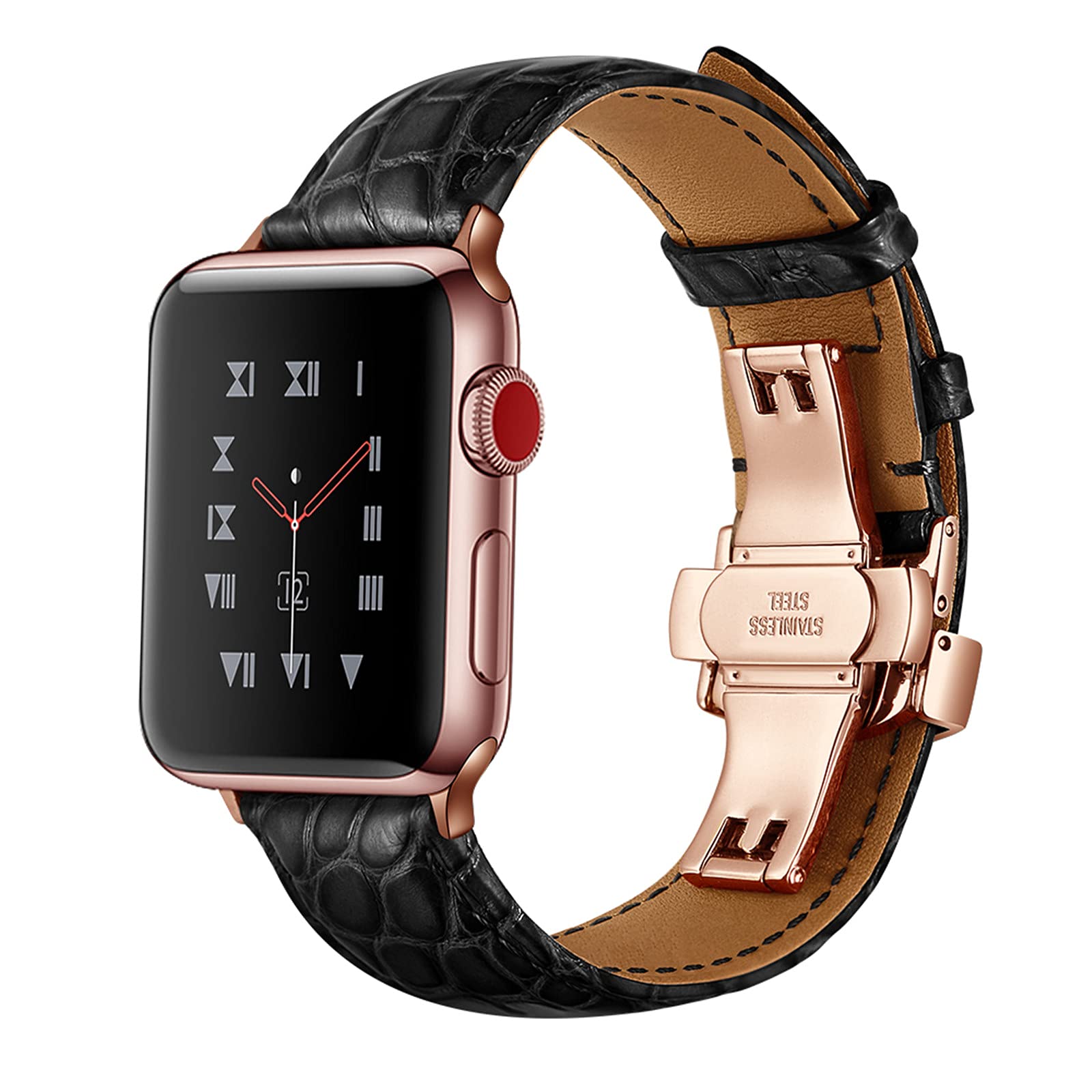 Premium Genuine Leather Watch Bands for Apple Watch Series 1/2/3/4/5/6/SE/7/8 - Compatible with 38mm 40mm 42mm 44mm iWatch - Classic Crocodile Pattern Strap for Women & Men - Perfect for Work, Gym & Everyday Wear