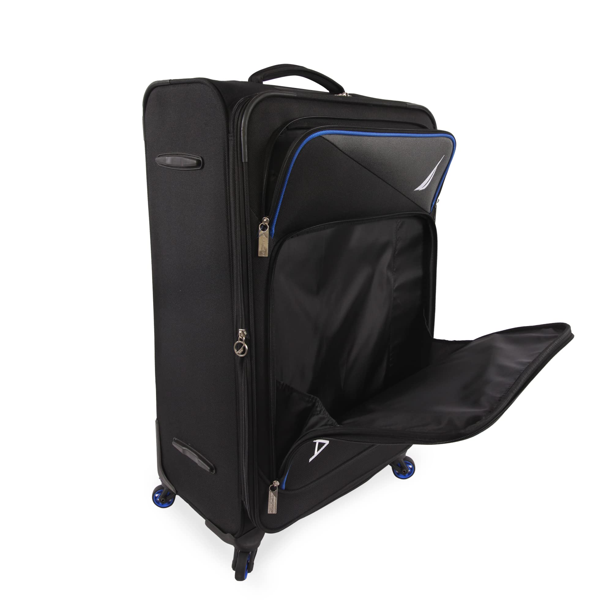 NAUTICA Emry 2-Piece Softside Luggage Set - Black & Blue Spinner Suitcase for Travel, Business Trips & Vacations | Lightweight Durable Carry-On & Checked Bags