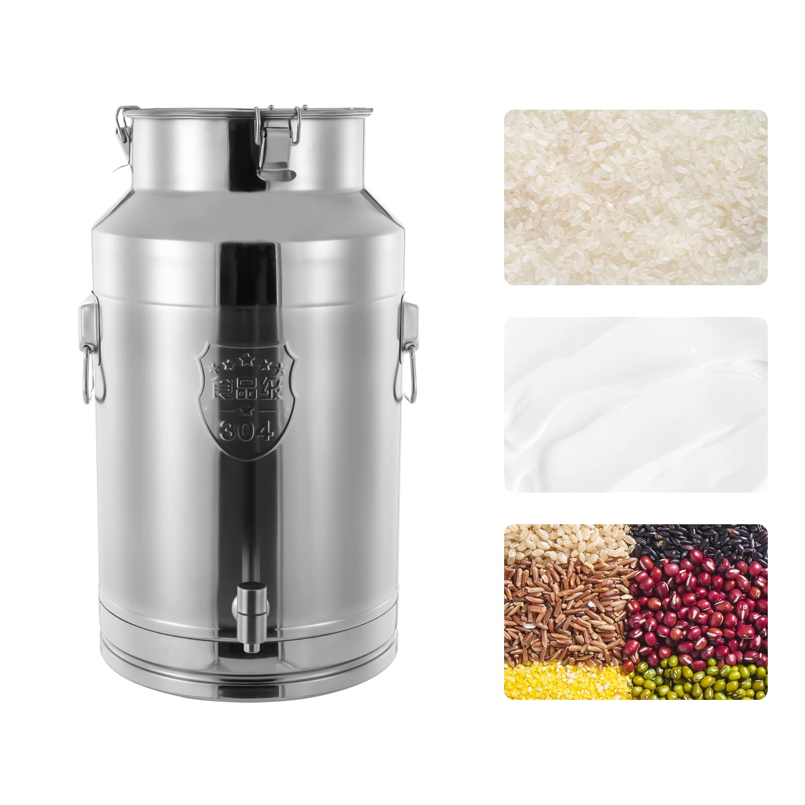 Premium 35L 304 Stainless Steel Heavy Duty Milk Can - Food Grade Sealed Storage Bucket for Liquids & Solids with Lid, Handles & Faucet - Ideal for Milk, Wine, Beverage Storage in Homes, Cafes, Milk Tea Shops & Commercial Kitchens
