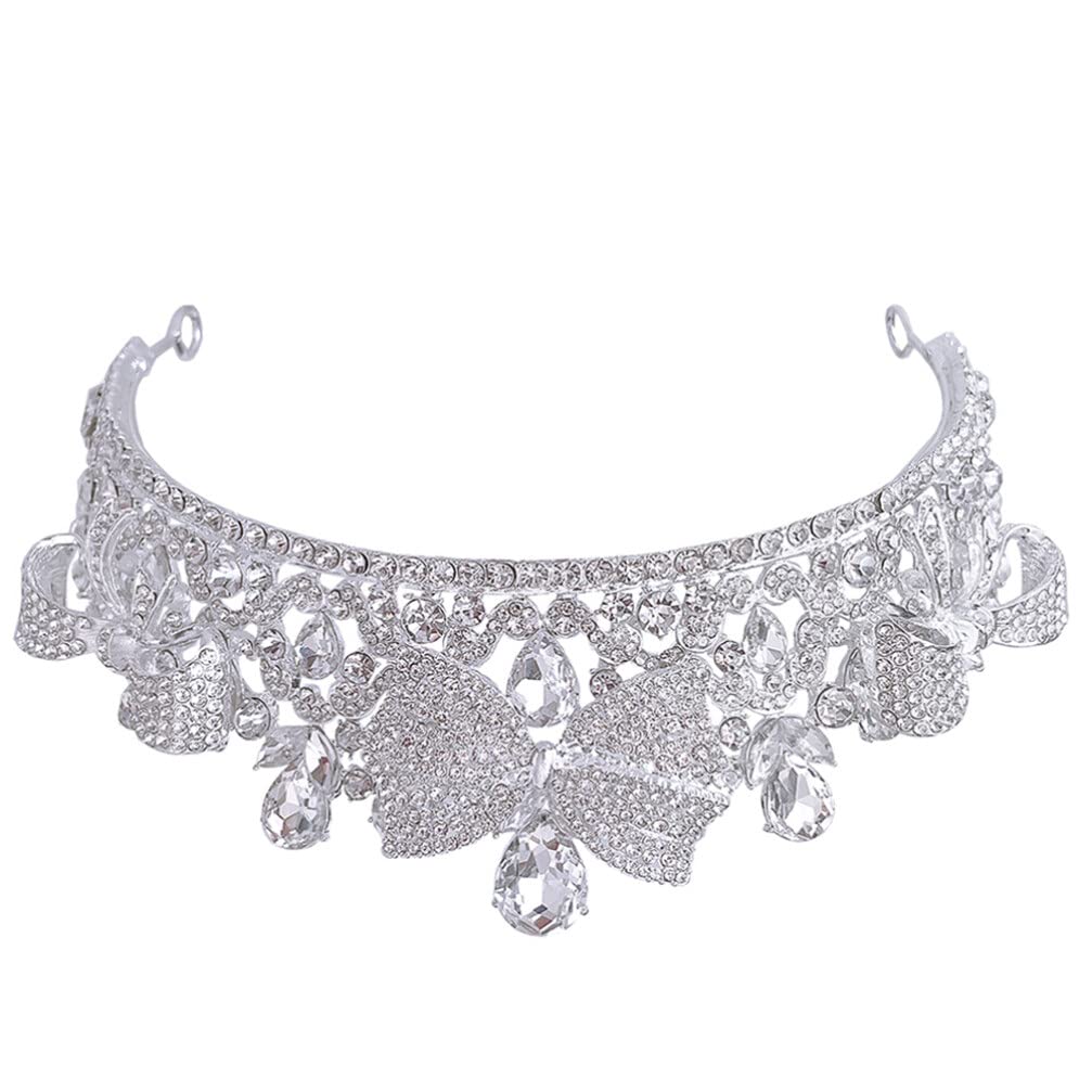 FRCOLOR Rhinestone Wedding Tiara for Bride - Elegant Crown Bow Bridal Headpiece for Women, Zinc Alloy Bridal Accessories with Sparkling Rhinestones - Perfect for Wedding Ceremony, Bridal Shower, and Special Occasions