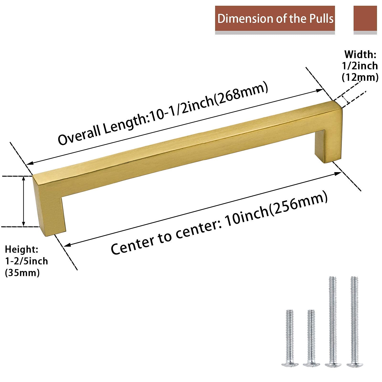 Goldenwarm Brushed Brass Cabinet Handles - 10 Inch Modern Square Drawer Pulls, 30 Pack (LSJ12GD256) | Durable Kitchen & Bathroom Hardware for Cabinets, Dressers & Cupboards | Perfect for Home Renovation & Furniture Upgrade