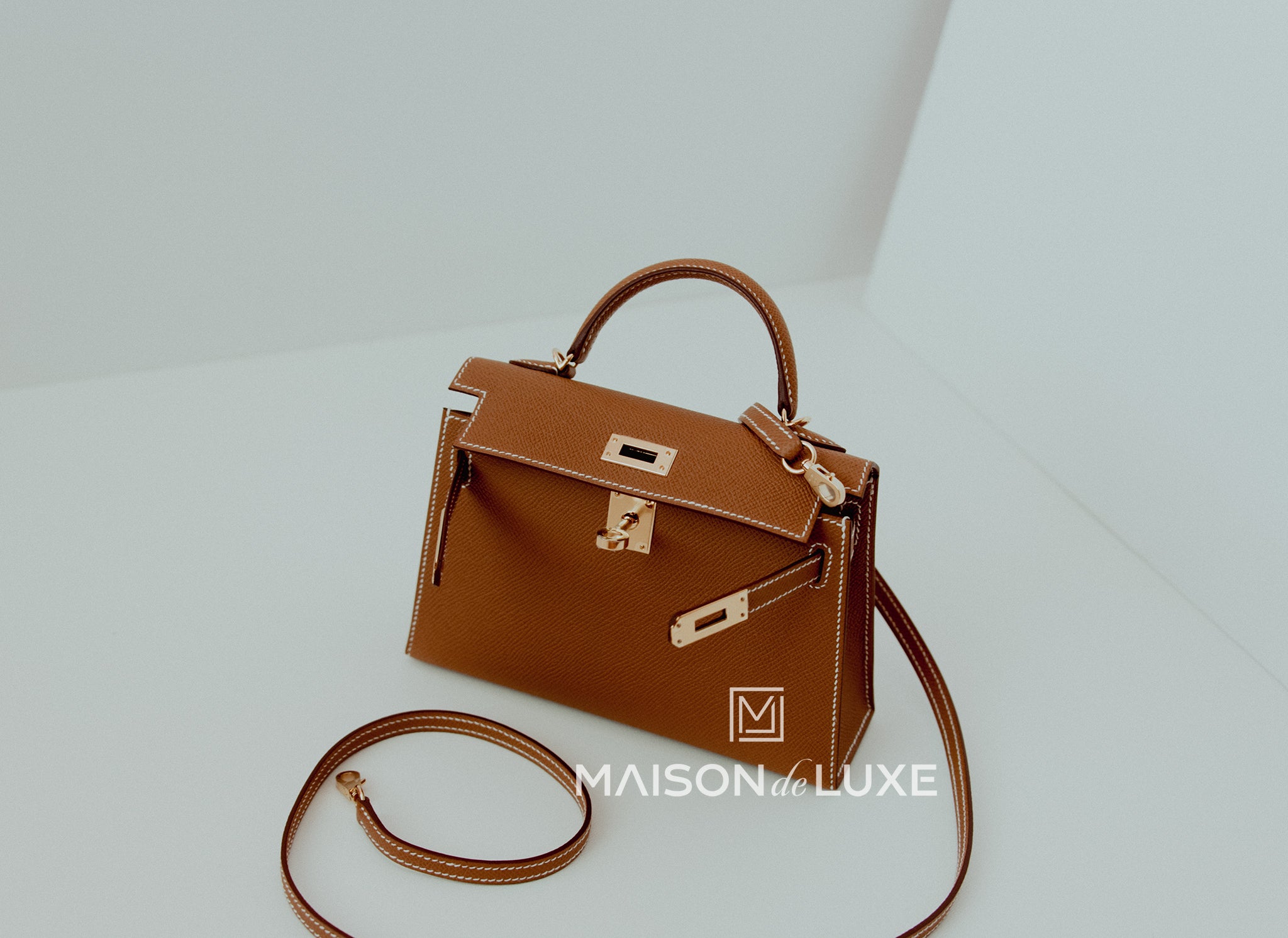 Hermes Mini Kelly II 20 Bag in Gold Epsom Leather with Gold Hardware - Luxury Crossbody Purse for Women, Perfect for Parties & Date Nights