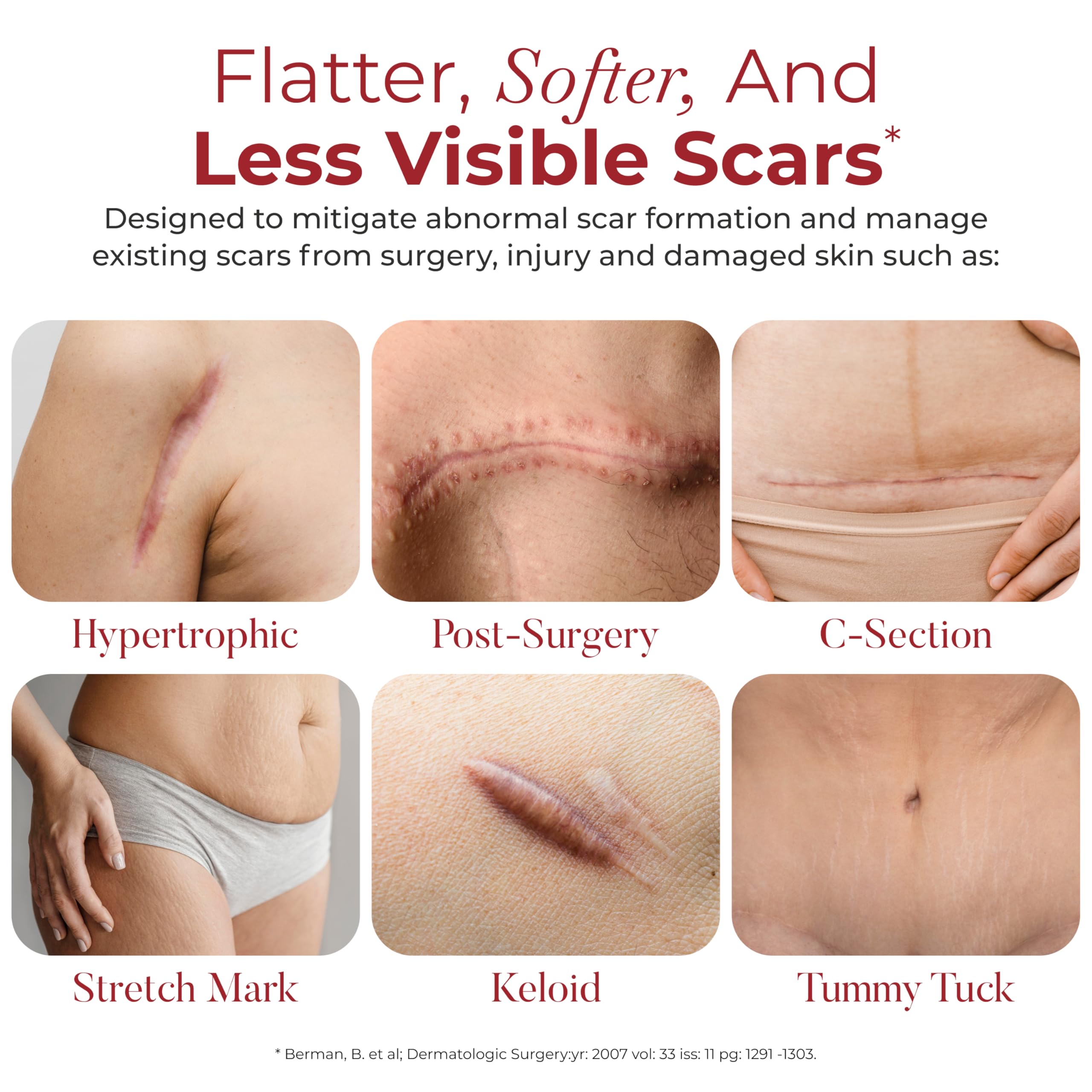 Physician Formulated Silicone Scar Sheets - Medical Grade Scar Tape for Surgery, C-Section, Keloids & Hypertrophic Scars - Reusable Scar Removal Patches for Post-Surgery Recovery & Skin Repair - Perfect for Daily Wear & Fading Old Scars