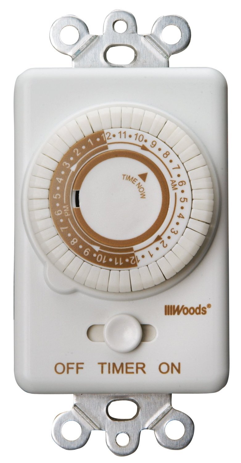 Woods 59745WD 24-Hour Mechanical Light Switch Timer - White | Converts Wall Switch to Automatic Timer | Perfect for Bathrooms, Bedrooms & Outdoor Lights