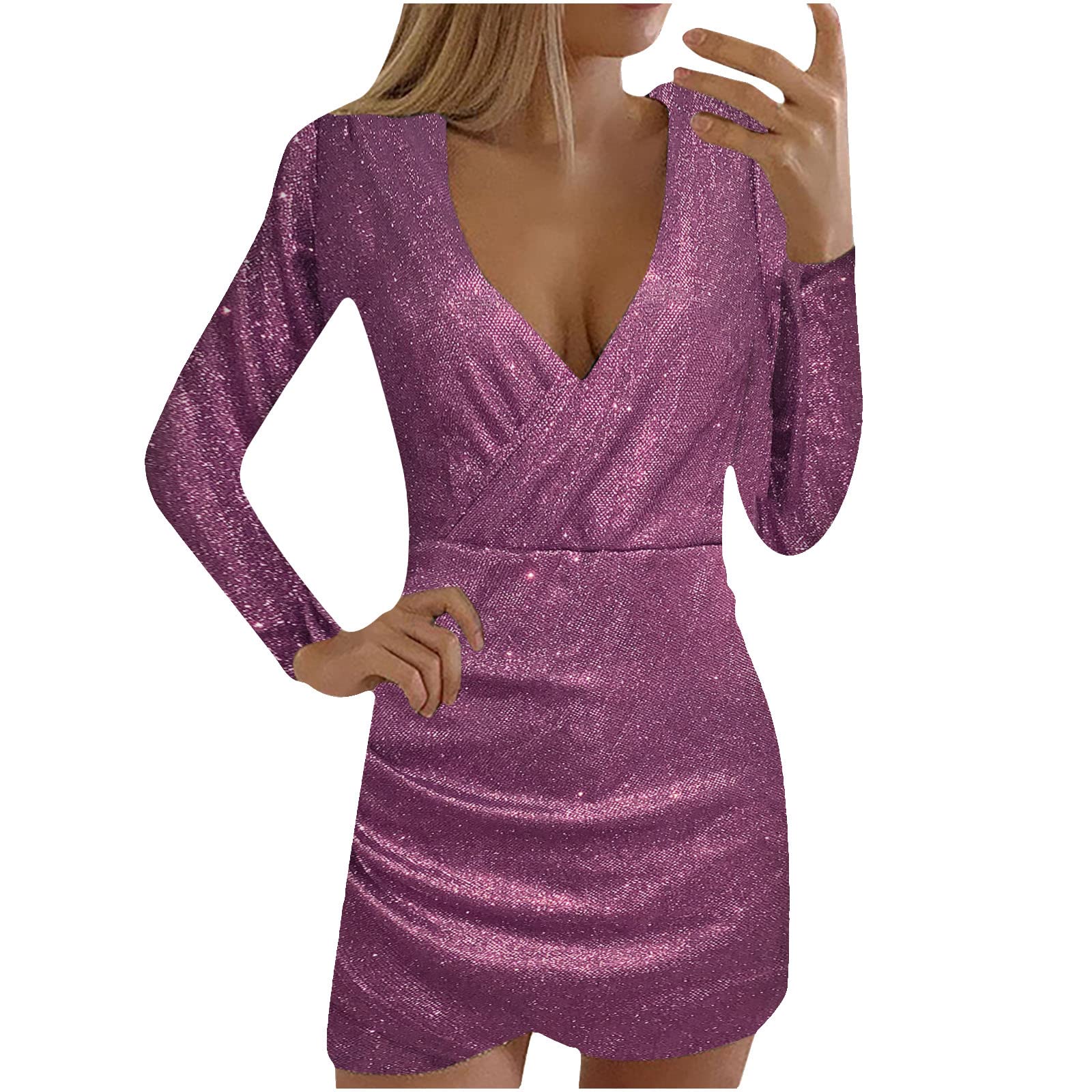 Long Sleeve Sequin Fitted Midi Dresses for Women - Elegant Wedding & Party Gowns for Evening Events, Cocktail Parties & Special Occasions