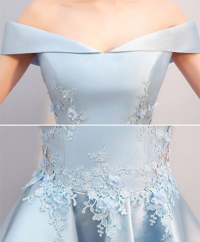 Light Blue High-Low Lace Prom Dress | Elegant Blue Formal Bridesmaid Gown for Weddings & Special Occasions