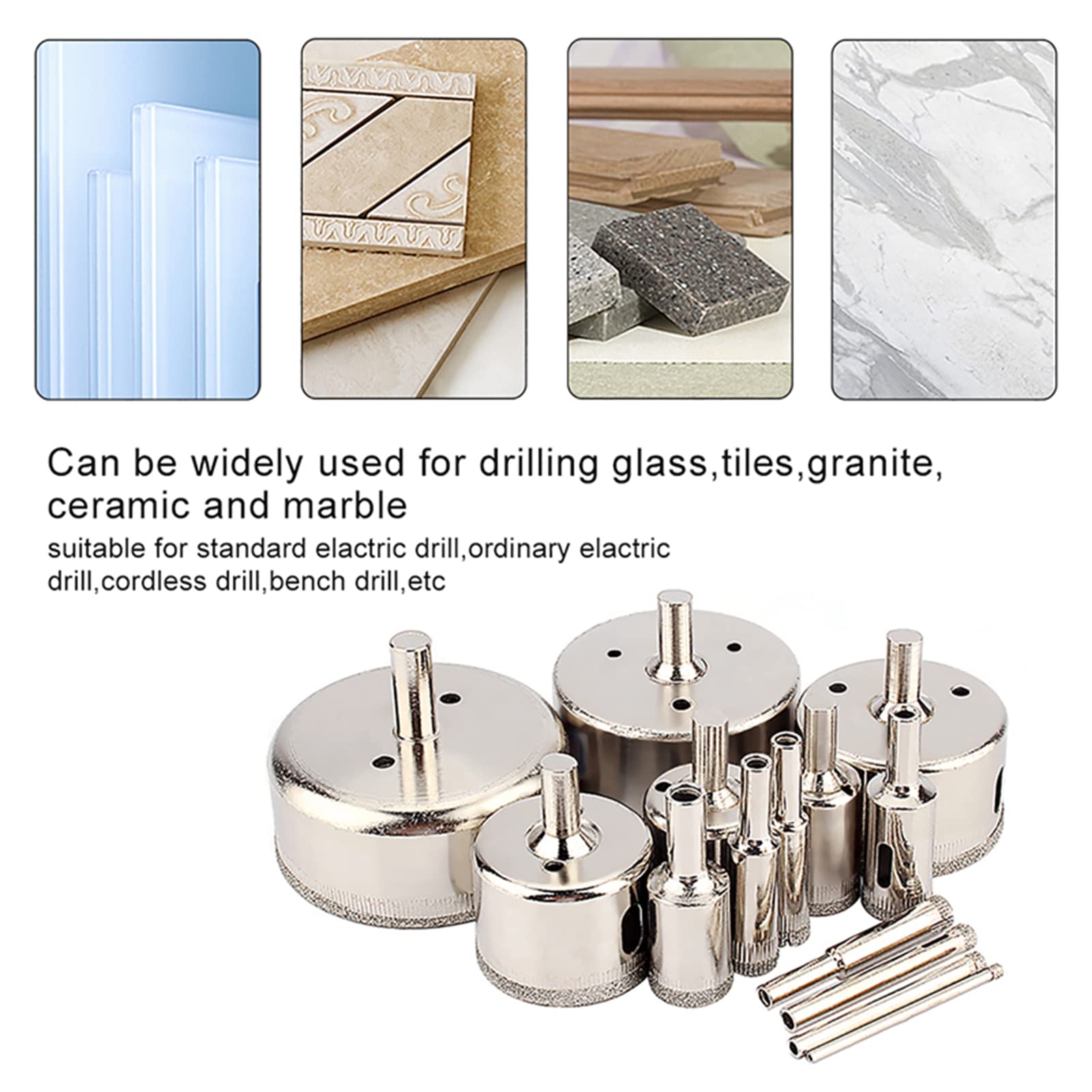 14Pcs Coated Hole Saw Drill Bits Set 3-70mm for Glass Tile & Marble - Perfect for DIY & Professional Use