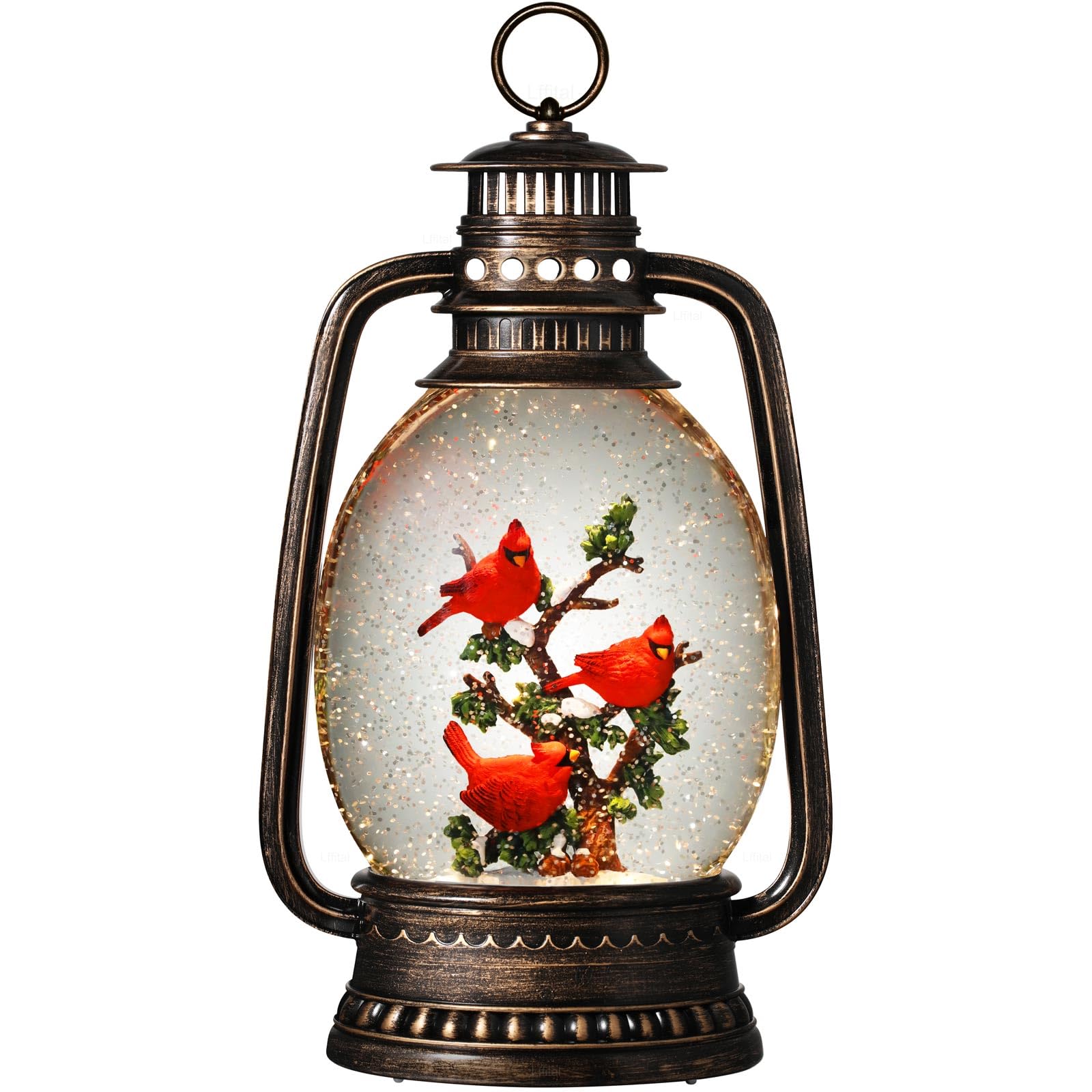Cardinal Snow Globe Lantern with Timer - Musical Snowing Globe Horse Lantern, USB & Battery Operated Christmas Decor for Home, Party & Festival | Perfect Holiday Gift & Winter Decoration