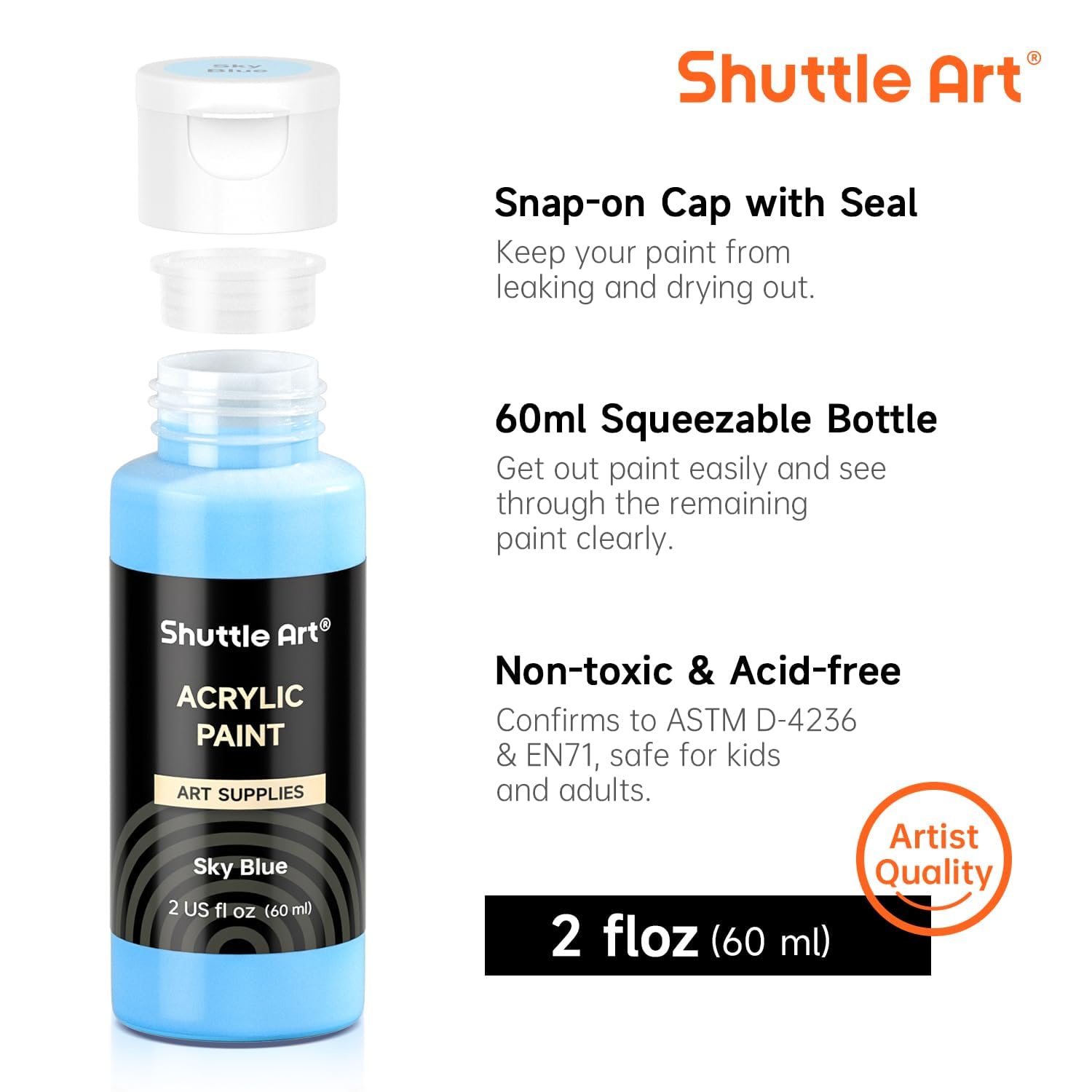 Shuttle Art 54 Colors Acrylic Paint Set with 12 Brushes - 2oz/60ml Rich Pigmented Waterproof Premium Paints for Artists, Beginners & Kids - Perfect for Canvas, Rocks, Wood & Ceramic Painting Projects