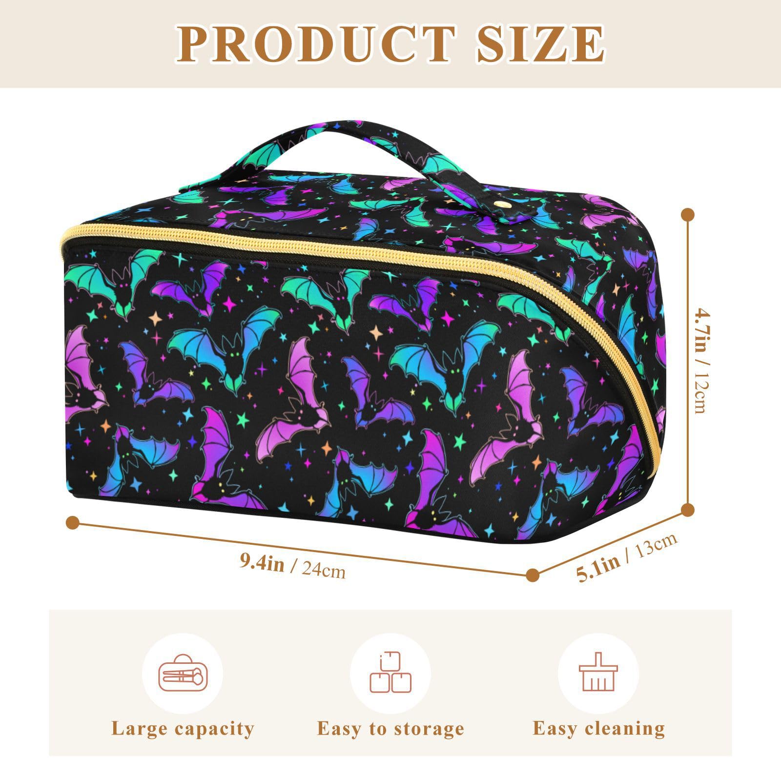 Halloween Luminous Bats Makeup Organizer Bag - Large Capacity Travel Cosmetic Case for Women | Perfect for Travel, Parties & Everyday Use