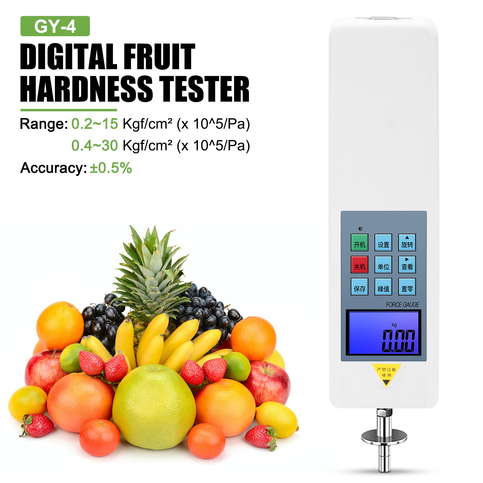 GY-4 Digital Fruit Hardness Tester Penetrometer - Portable LCD Display Sclerometer for Measuring Apple, Pear, Peach Firmness | Perfect for Farmers, Fruit Grading & Quality Control in Orchards