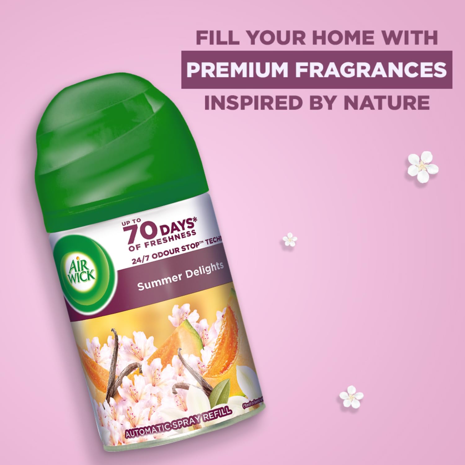 Air Wick Vanilla Freshmatic Automatic Air Freshener Refill, 250ml | 2600 Sprays | Long-Lasting Vanilla Scent | for Home, Bathroom, Office & Car | Continuous Fragrance Dispenser for Fresh Air All Day