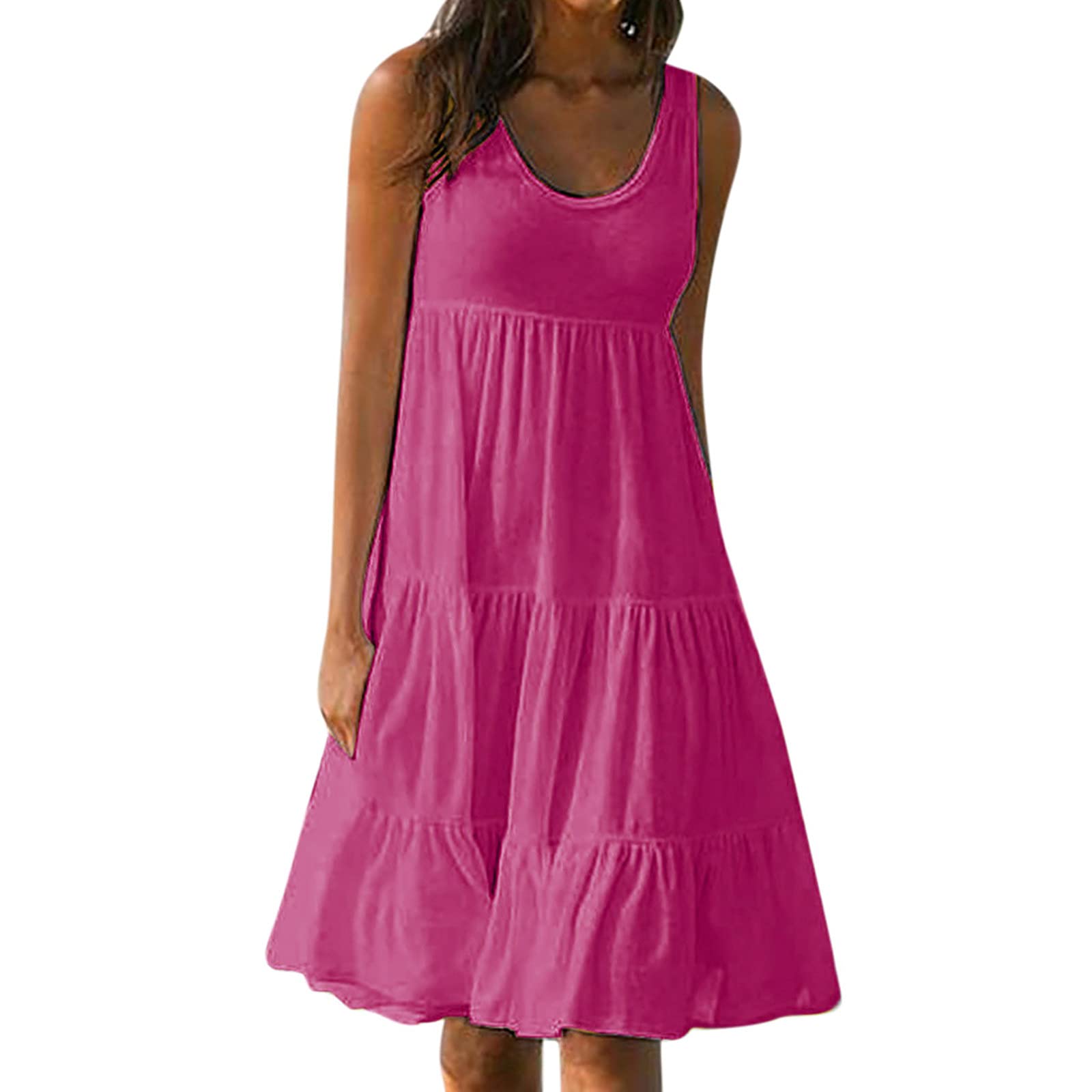 Women's Summer Dresses 2023 - Sexy Sleeveless Ruffled Mini Dress with Smocked Tiered Boho Design | Flowy Beach & Party Wear | Perfect for Vacations, Dates & Outdoor Events