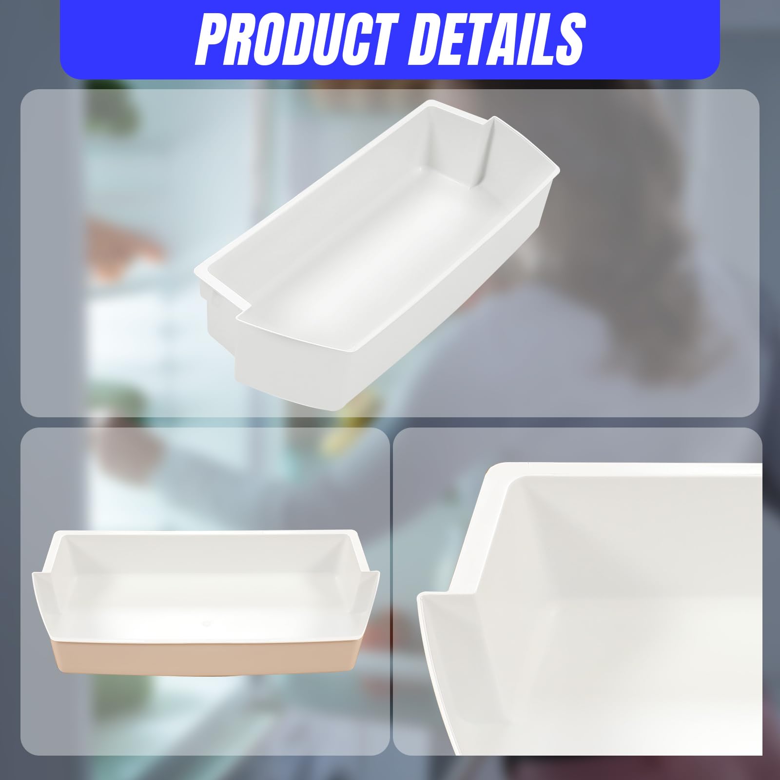 Kojem 2187172 White Refrigerator Door Bin Shelf - 3 Pack Replacement Compatible with Whirlpool, KitchenAid, Roper & Kirkland Refrigerators | Perfect for Organizing Beverages, Condiments & Snacks in Your Fridge