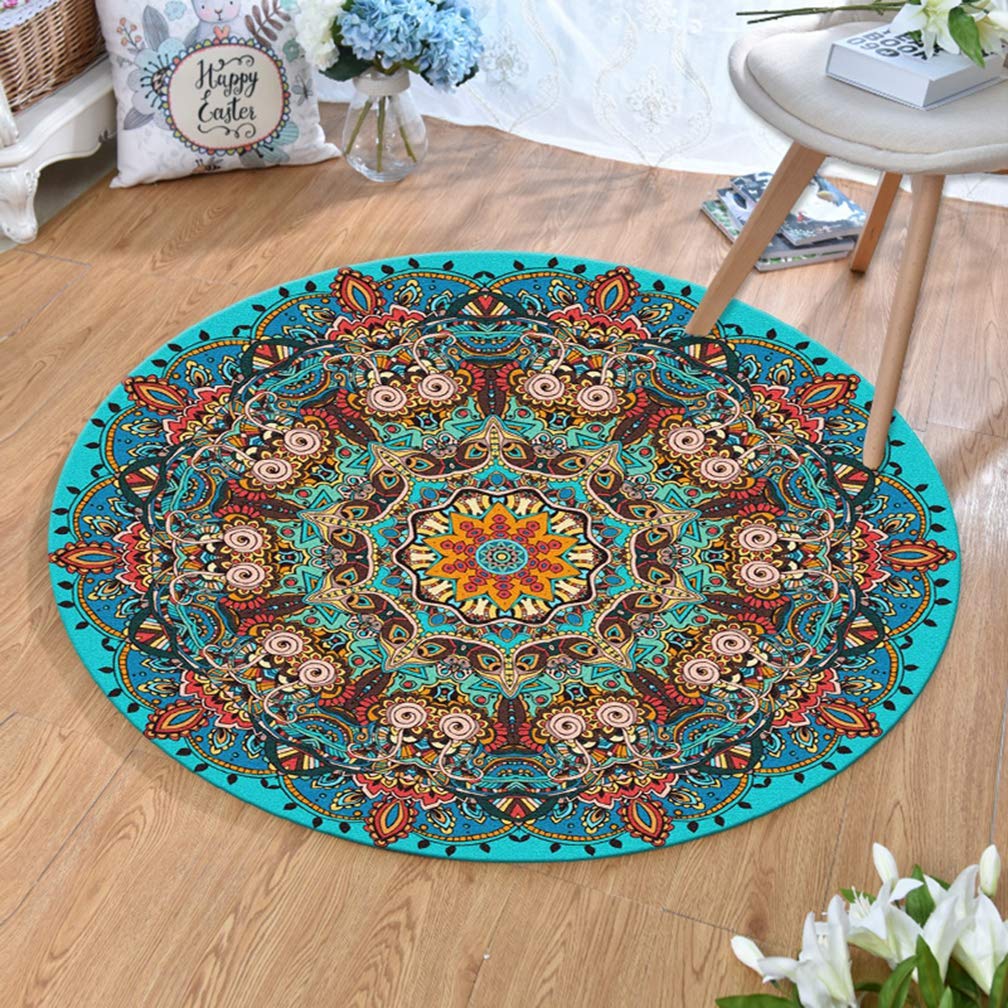 MOXIC 3'x3' Round Area Rug - Soft Non-Slip Persian Heriz Carpet for Living Room, Bedroom, Nursery & Bathroom | Vintage Home Decor, Kids Crawling Mat, Circular Runner - Perfect for Cozy Spaces and Play Areas