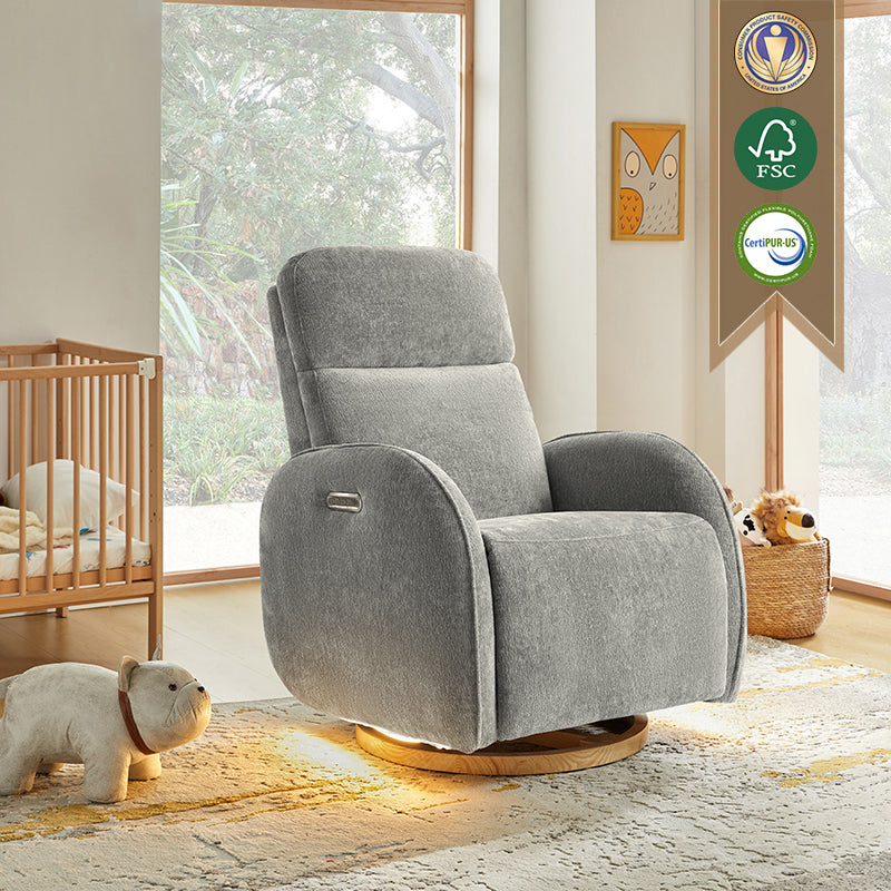 Electric Swivel Nursery Glider Chair - Comfortable Rocking Recliner for Breastfeeding, Baby Shower & Nursery Room (Gray) - Perfect for Nursing, Reading & Relaxing with Your Newborn