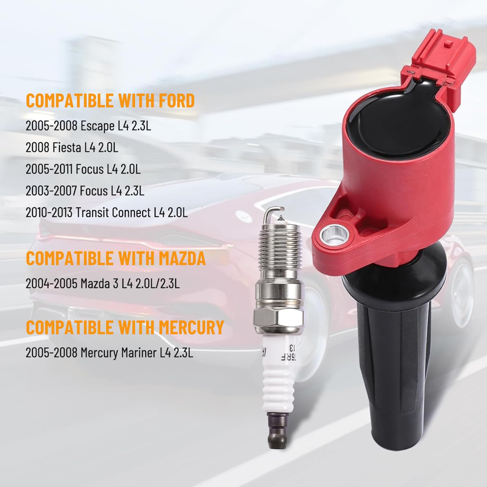 4-Pack Ignition Coil & Spark Plug Set Compatible with Ford Lincoln Mercury Mazda 2.0L 2.5L - Replacement for FD505 DG-507 DG-541 - Perfect for Ford Escape, Fusion, C-Max, Transit Connect & More - DIY Auto Repair & Engine Maintenance