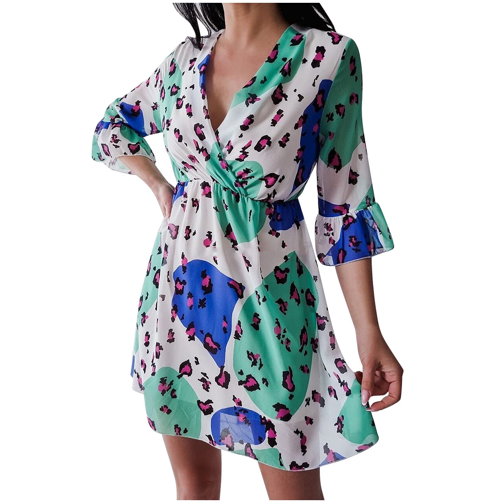 Women's Leopard Print V-Neck Loose Mini Dress - Summer Casual Flowy Translucent Dress for Women | Perfect for Beach Outings, Parties & Everyday Wear