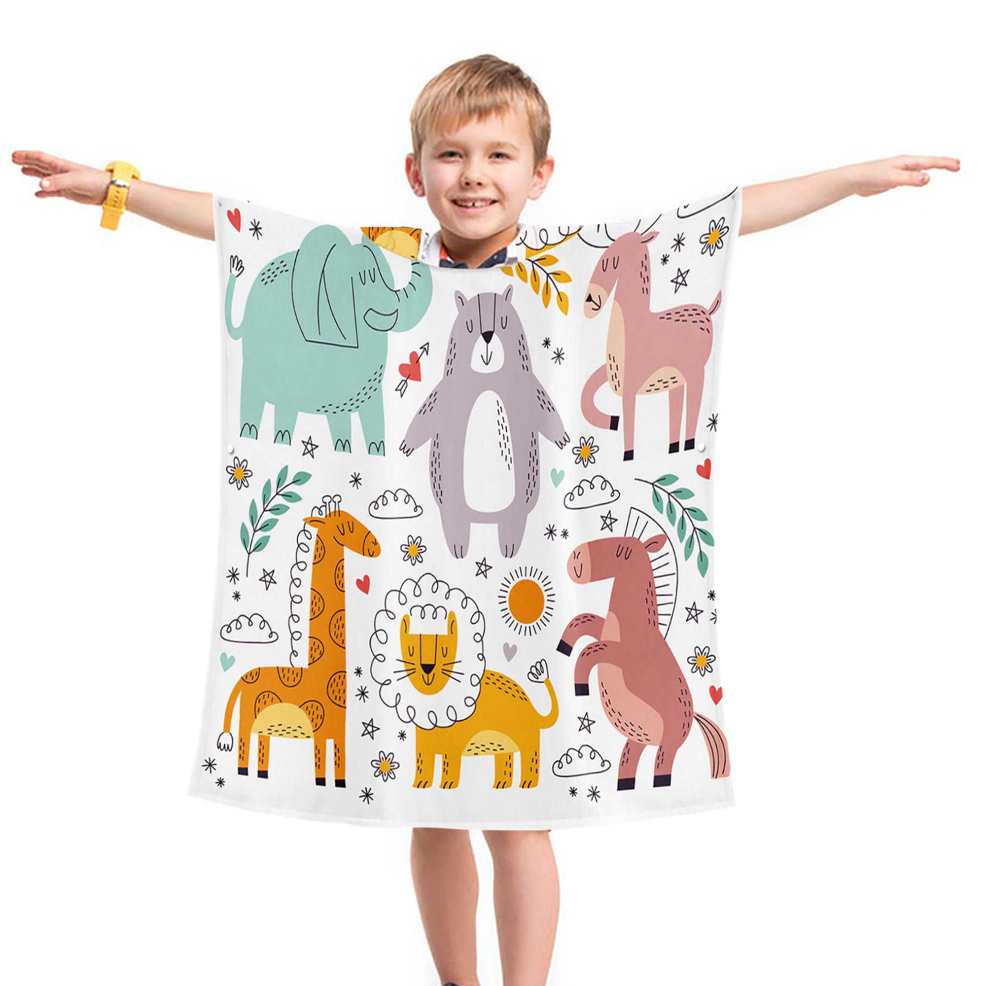 **Kids Animal Hooded Towel Poncho for Boys & Girls - Soft & Absorbent Beach, Bath & Pool Swim Towel for Toddlers 3-8 Years Old - Perfect for Swimming, Beach Trips & After-Bath Warmth**
