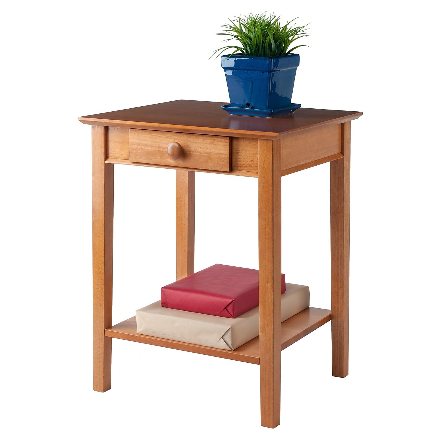 Winsome Studio Honey Brown Beech Wood End Table or Printer Stand - Compact Home Office Desk, Living Room Side Table, Bedroom Nightstand - Durable & Stylish Furniture for Small Spaces