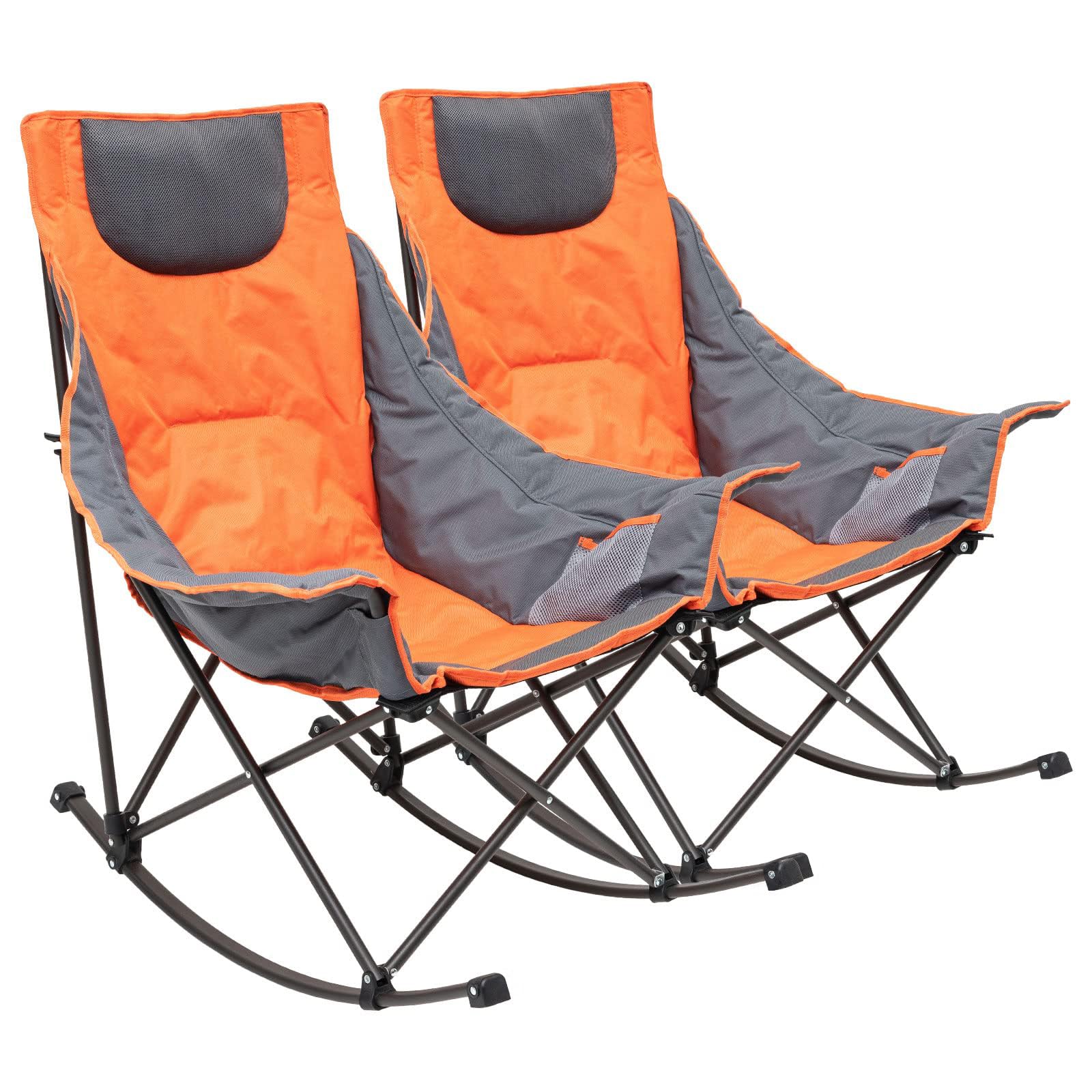 **SUNNYFEEL Oversized Rocking Camping Chair - Heavy Duty Folding Recliner with Padded Seat & Storage Pocket - Portable Outdoor Lounge Chair for Patio, Picnic, Beach, Backyard & Camping - Includes Carry Bag**