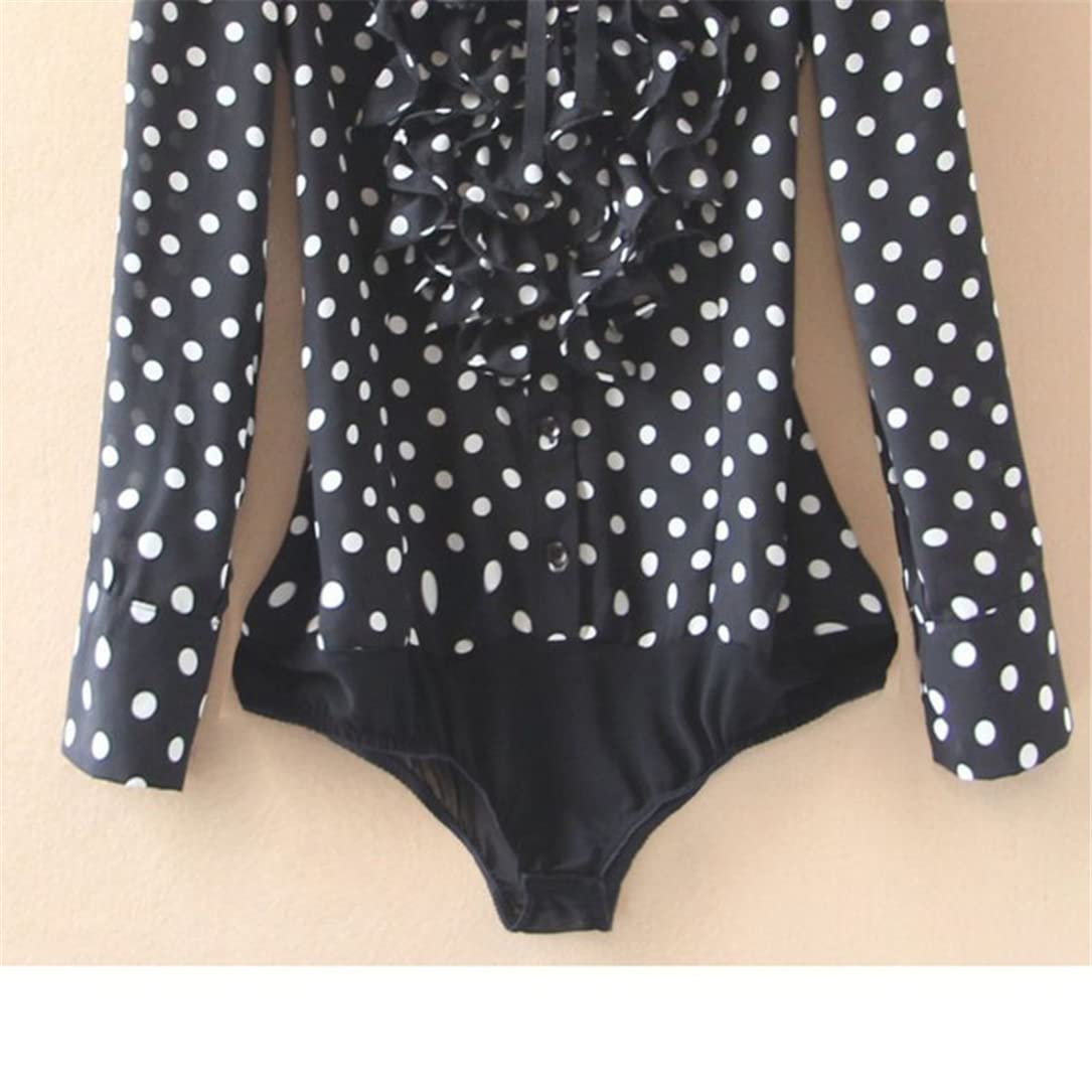 Women's Polka Dot Print Long Sleeve Bodysuit - Ruffled Blouse Top for Women | Casual Outfit, Party Wear & Date Night Fashion