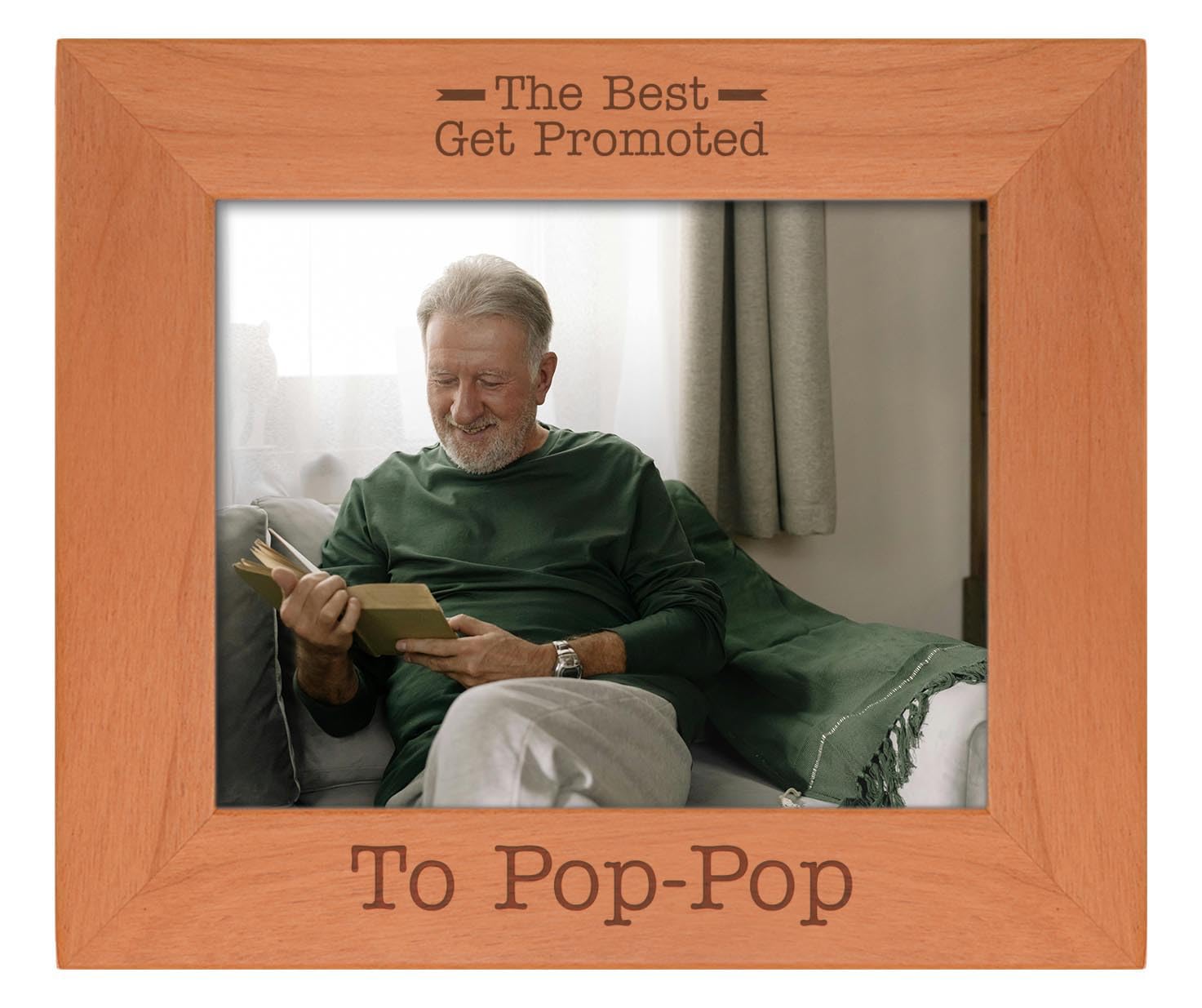 Personalized Wood Engraved 8x10 Photo Frame - Best Gift for New Grandfather (Pop-Pop) - Landscape Picture Frame for Wall Display - Perfect for Father's Day, Retirement & Family Memories