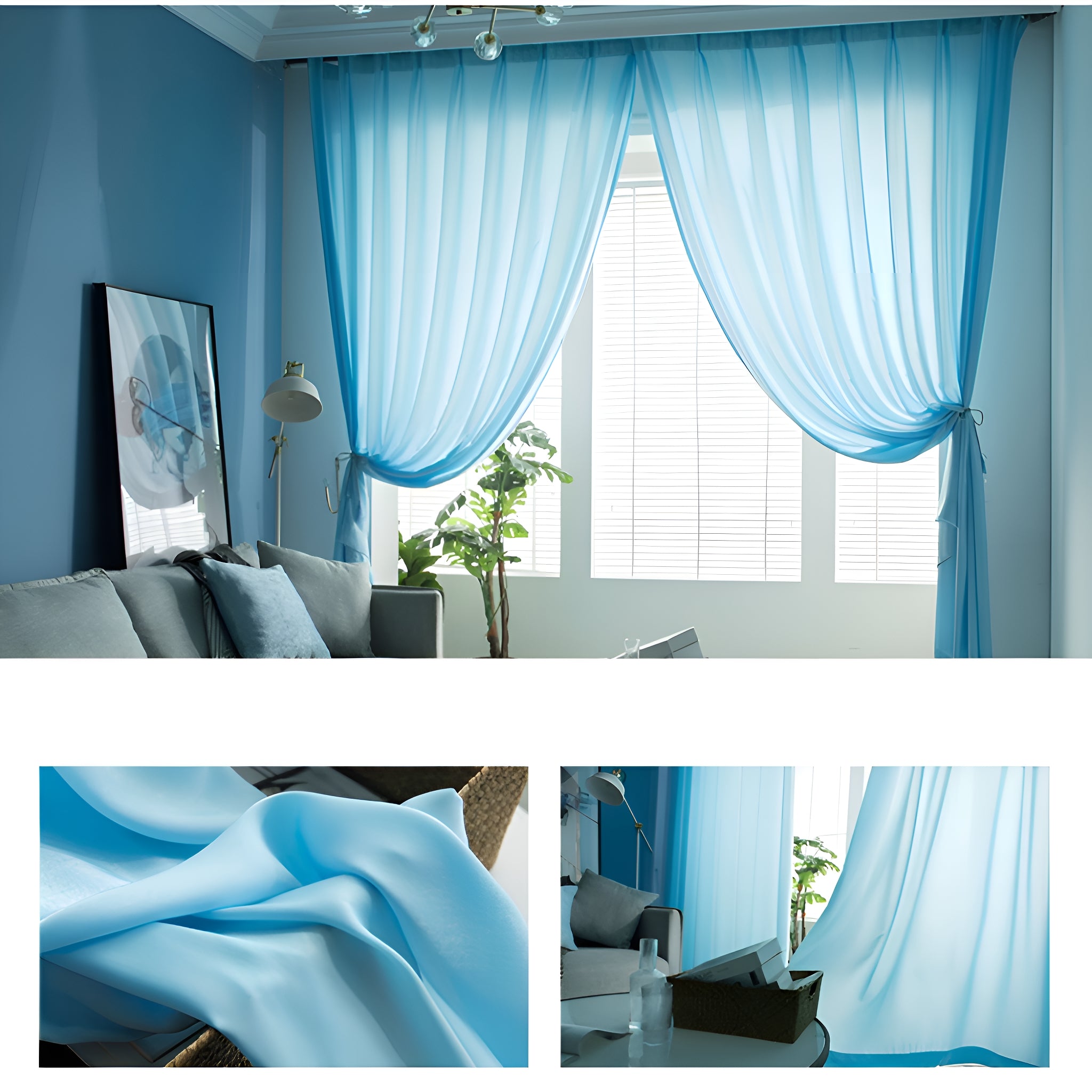 Marissa Solid Color Sheer Grommet Curtains - Lightweight Airy Window Drapes for Living Room, Bedroom & Office - Custom Size Available