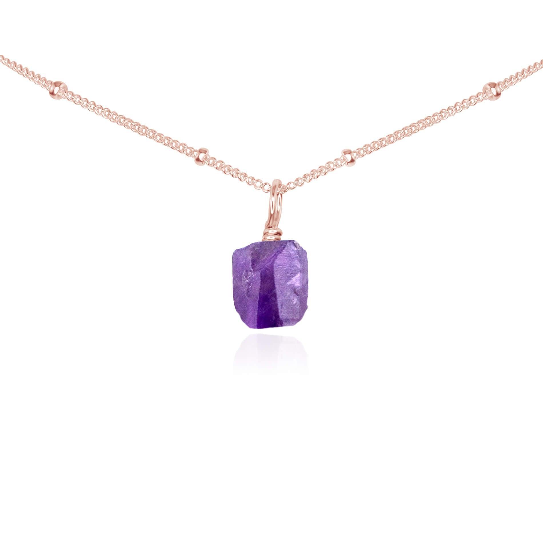 Natural Tiny Rough Amethyst Gemstone Pendant Necklace - Elegant Choker for Women, Spiritual Healing Jewelry | Perfect for Meditation, Yoga & Boho Fashion